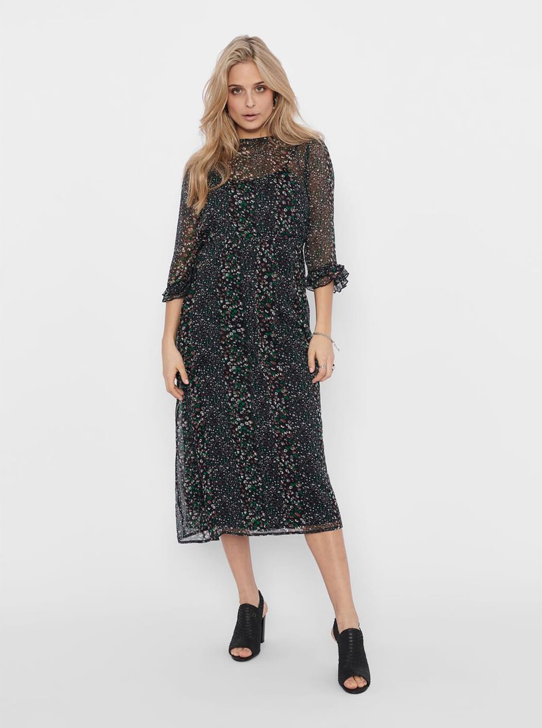 Černé vzorované midišaty Jacqueline de Yong