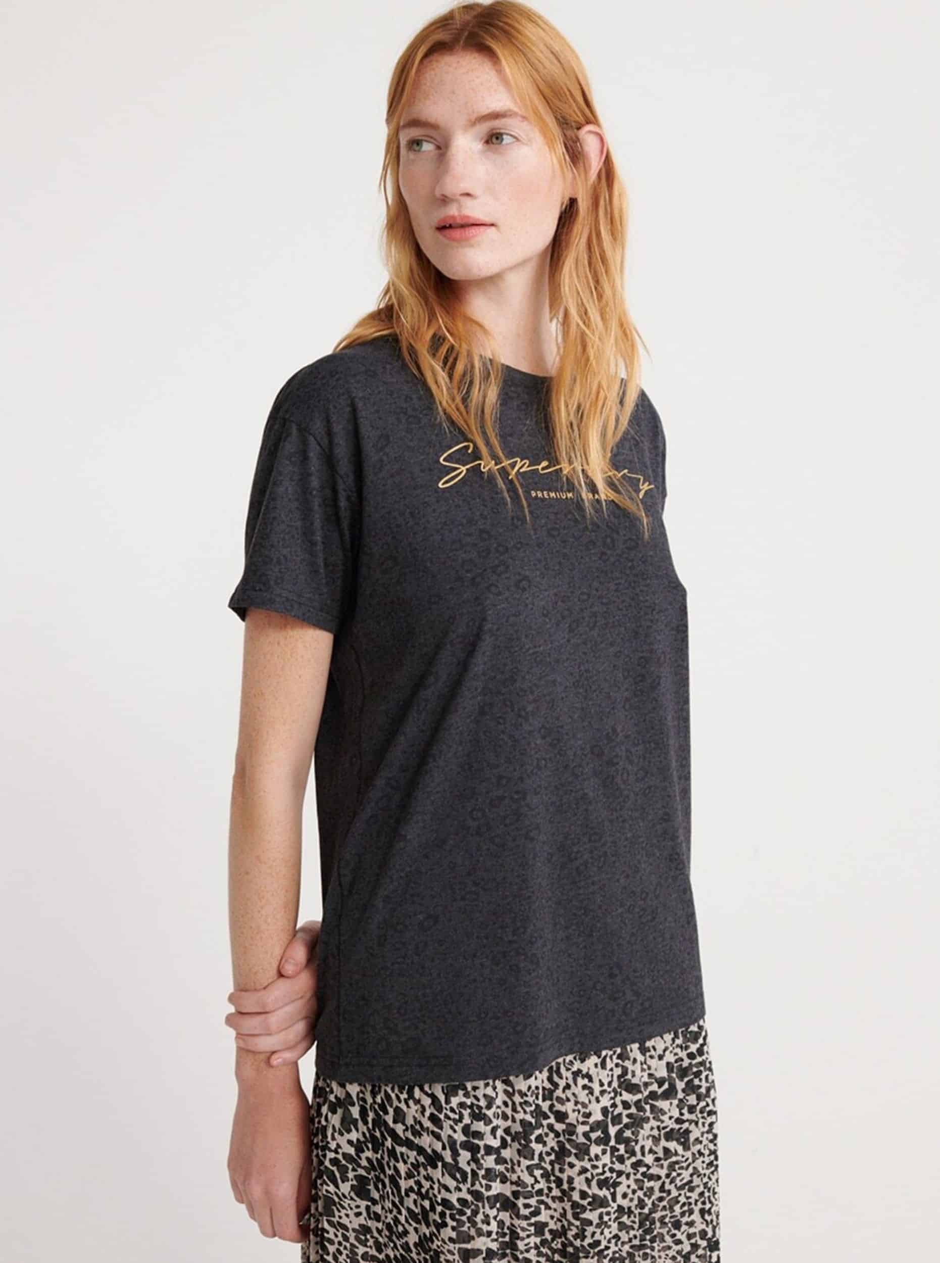 Tmavě šedé dámské tričko s potiskem Superdry