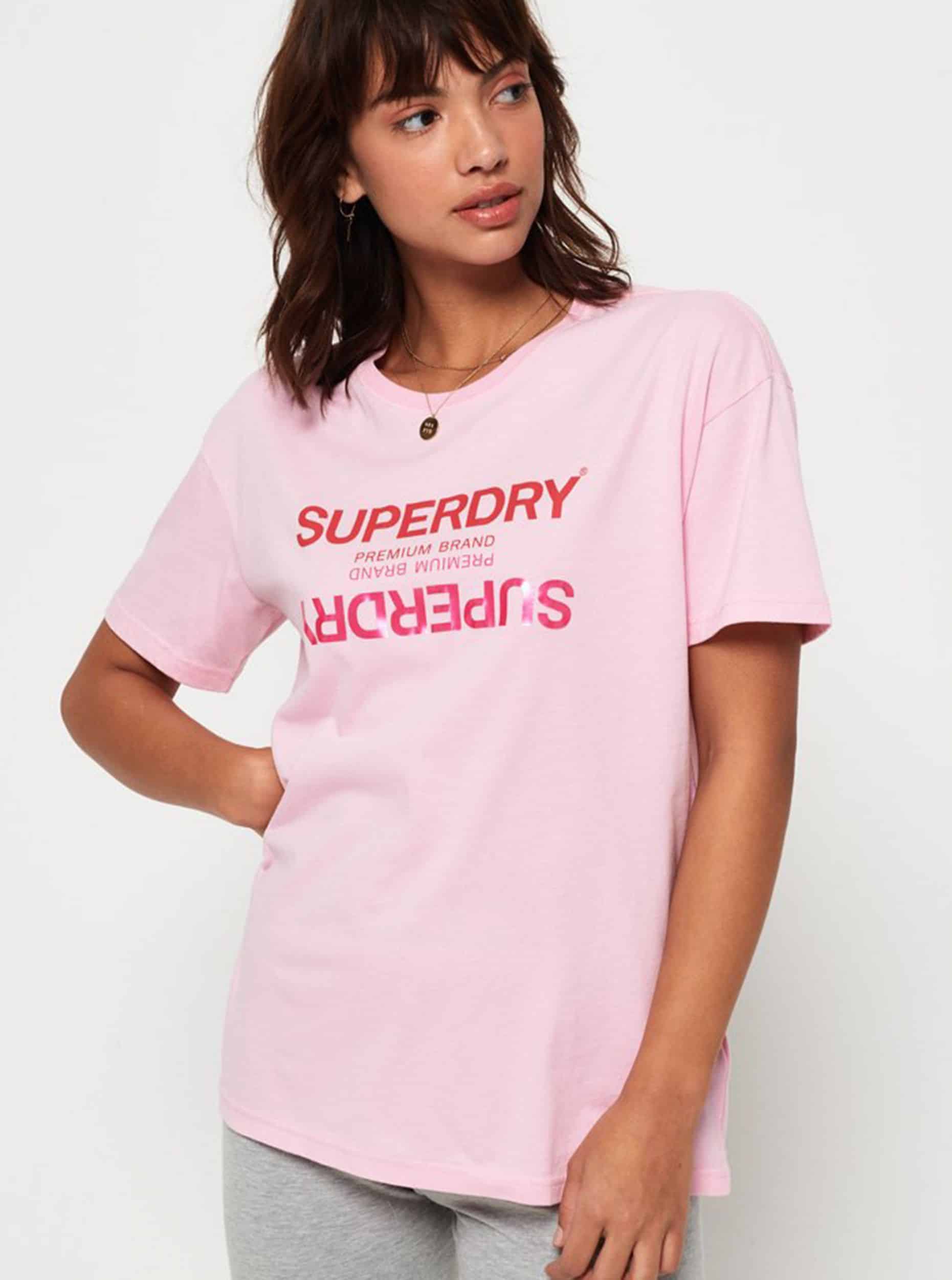 Růžové dámské tričko s potiskem Superdry