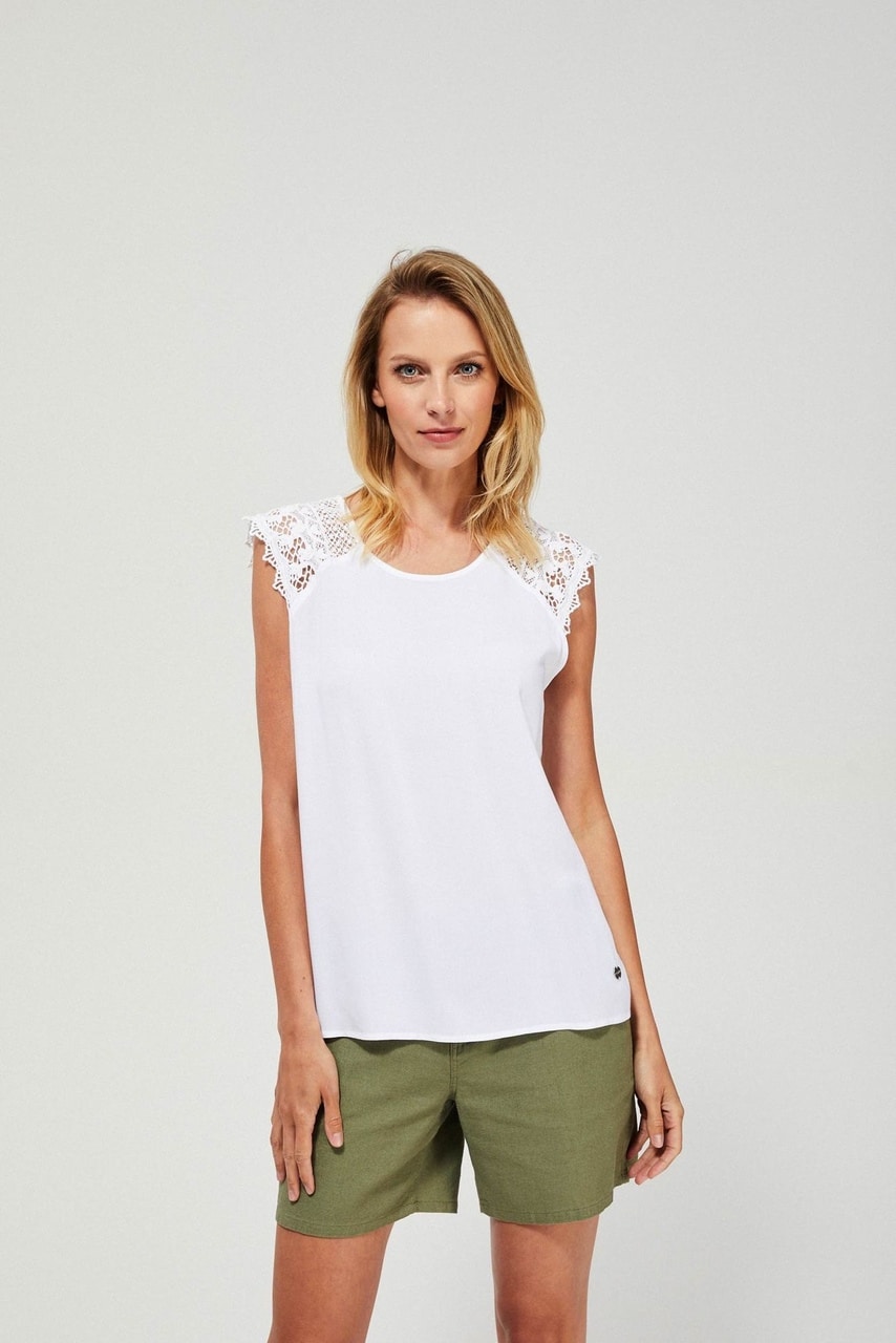 Moodo bílé tričko s krajkovými rukávy