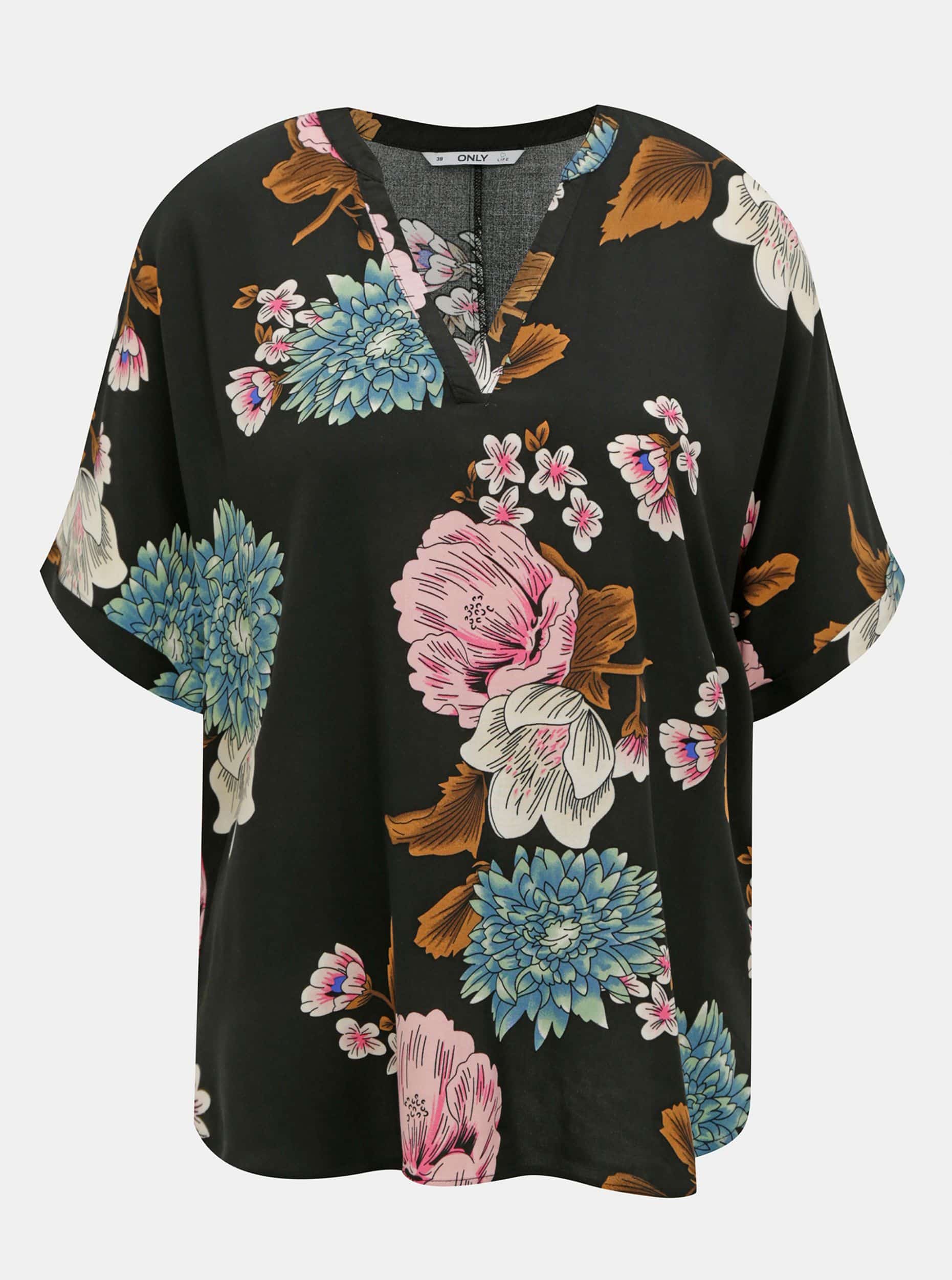 Černá květovaná volná halenka ONLY Nova