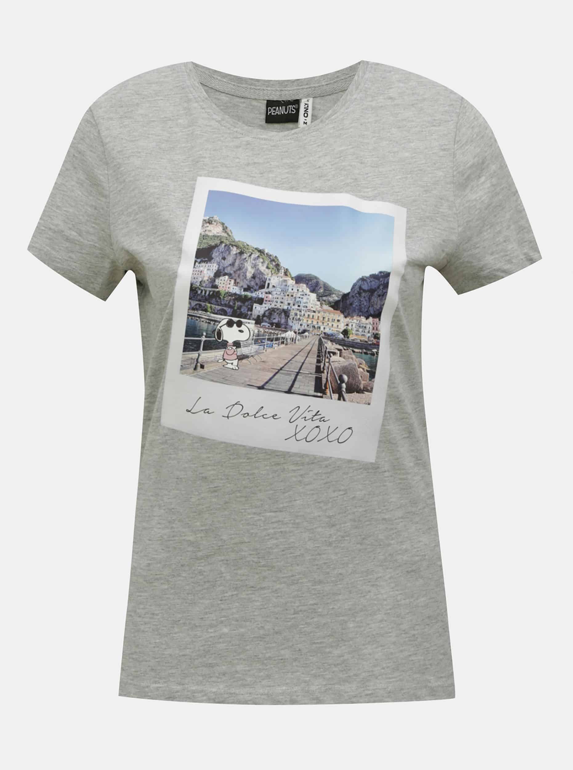 Šedé tričko s potiskem ONLY Peanuts