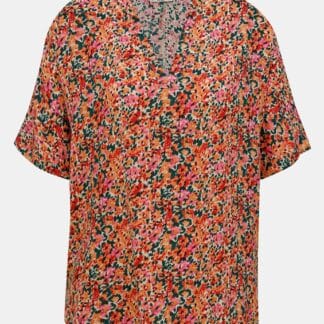 Růžovo-oranžová květovaná volná halenka ONLY Nova