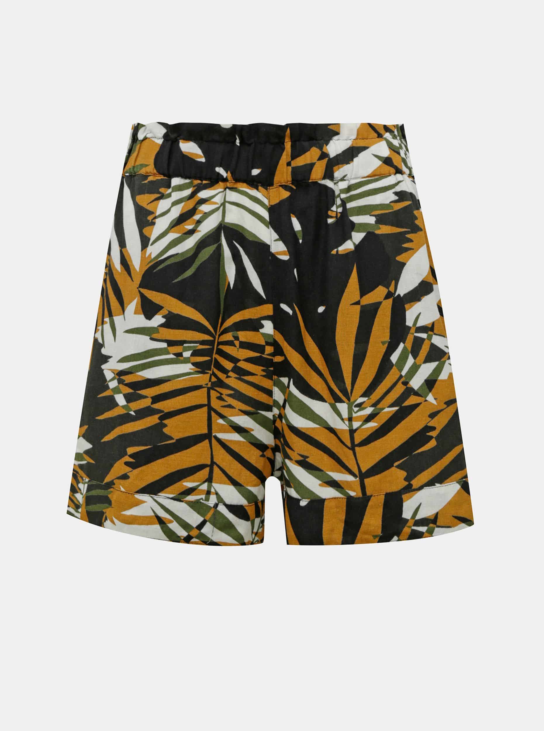 Krémovo-hnědé vzorované lněné kraťasy ONLY