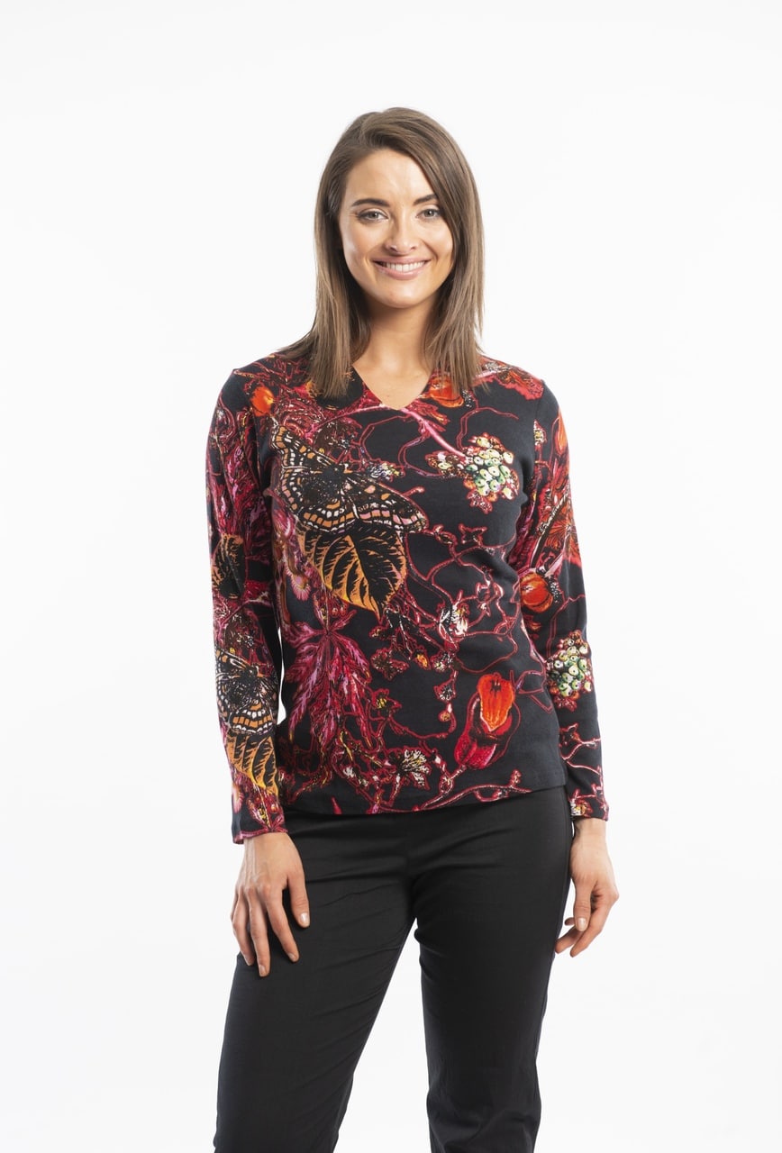 Orientique černé vzorované tričko Floral