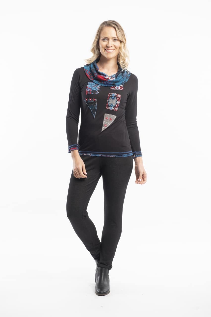 Orientique černé tričko Tunic Applique s límečkem