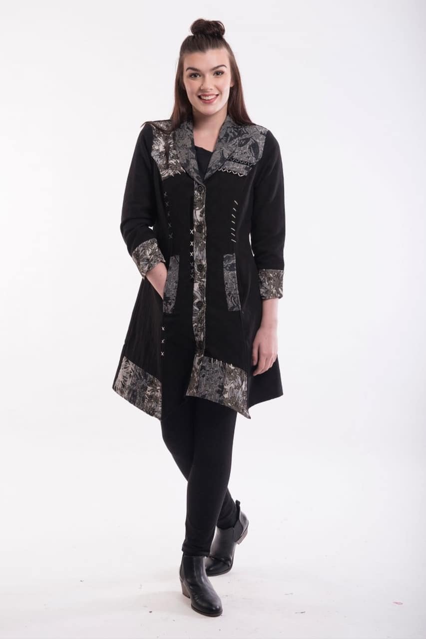 Orientique černý kabát Coat Asymetric Hem Black