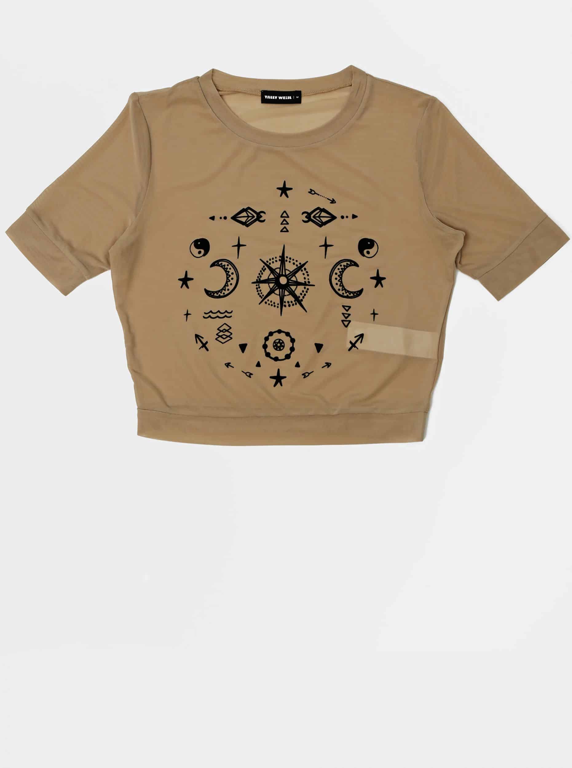 Béžový průsvitný crop top TALLY WEiJL