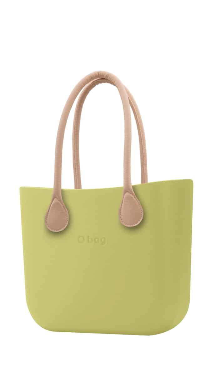 O bag kabelka Celery Green s dlouhými koženkovými držadly natural