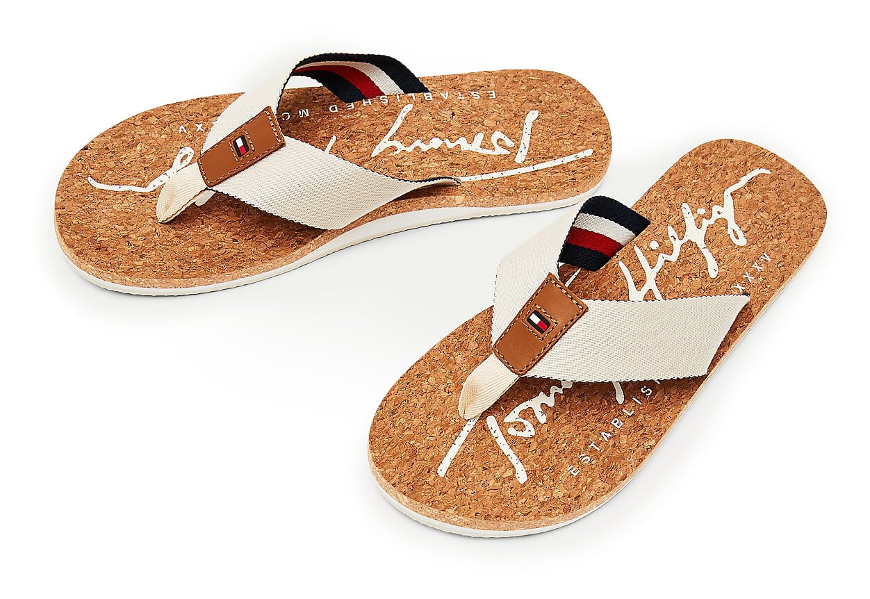 Tommy Hilfiger béžové pánské žabky Signature Cork Beach Sandal Sugarcane