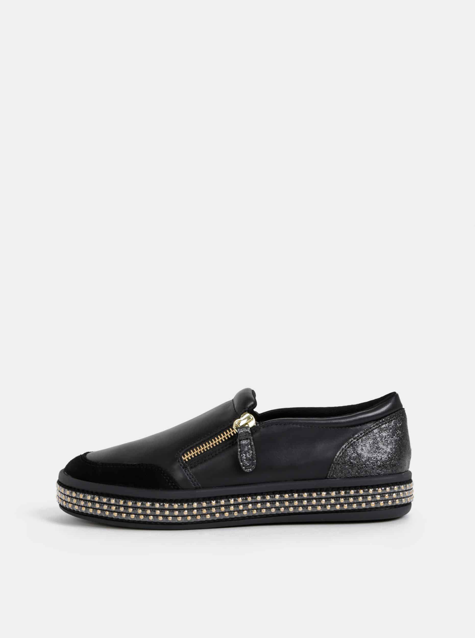 Černé dámské slip on se semišovými detaily Geox Leelu