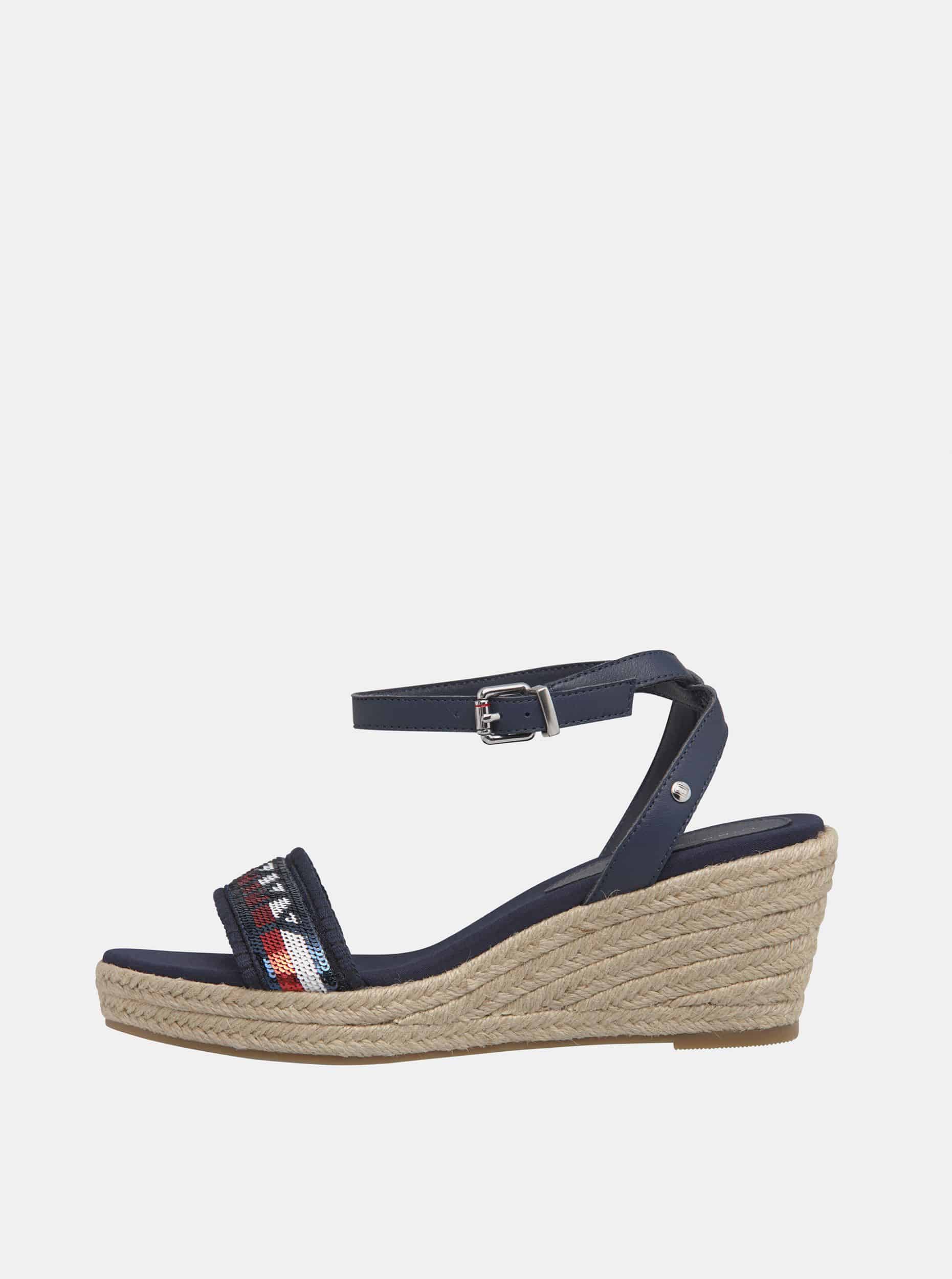 Tmavě modré dámské kožené sandálky Tommy Hilfiger