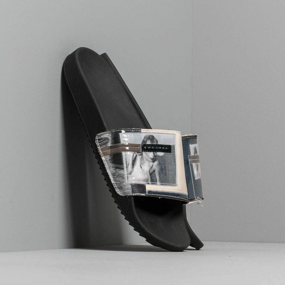 Rick Owens Patch Slides Natural/ Black DU19S4817 MWEP6