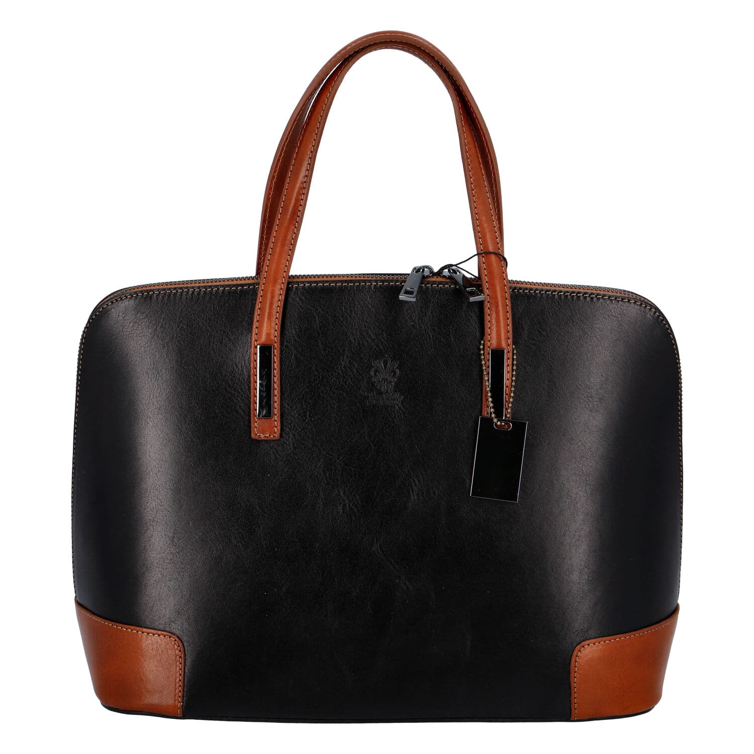 Dámská kožená kabelka černo koňaková - ItalY Angezis černá