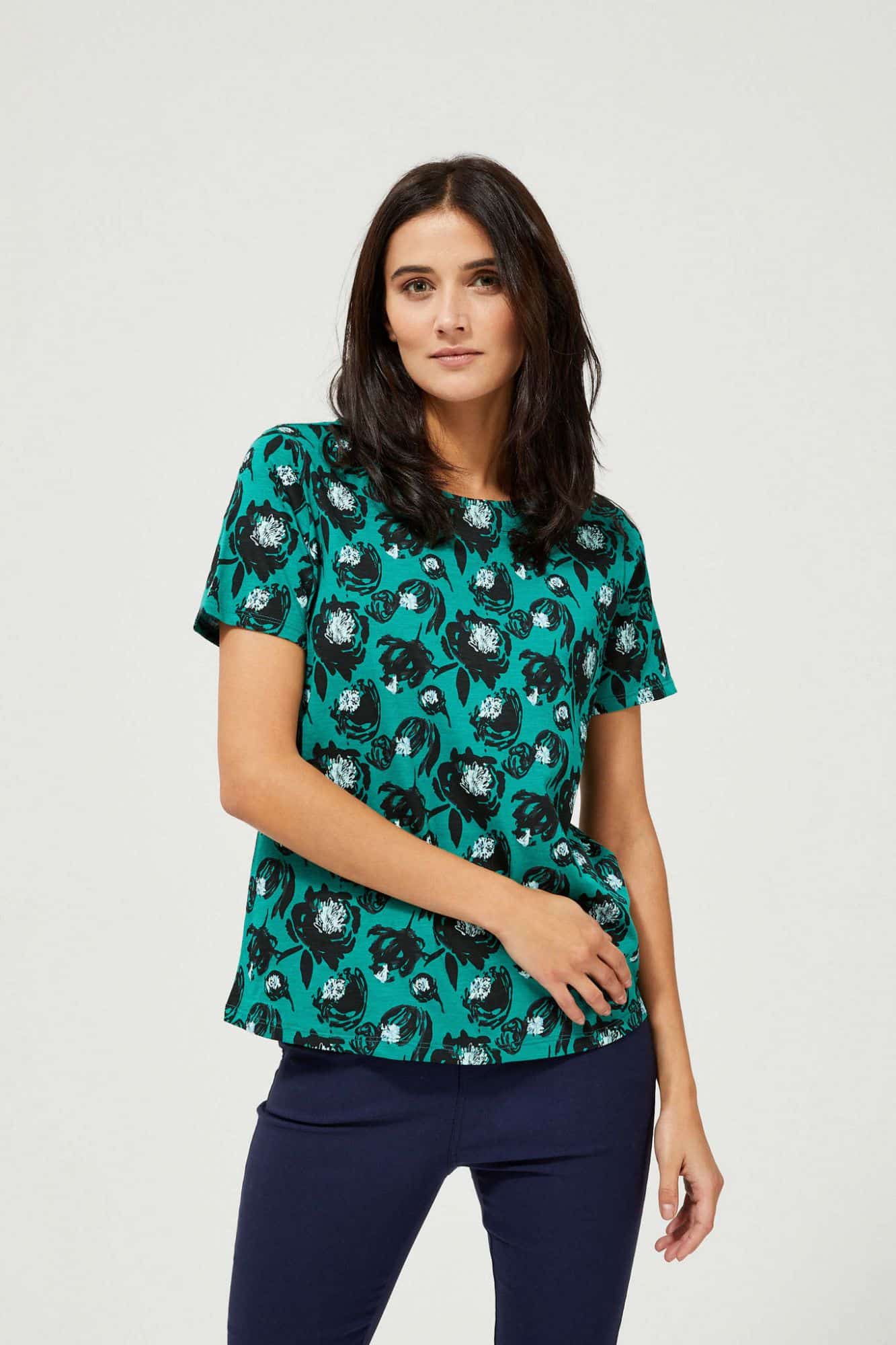 Moodo petrolejové tričko s květinovým motivem