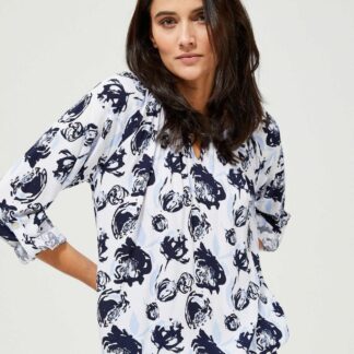 Moodo modro-bílá halenka s květinovým motivem