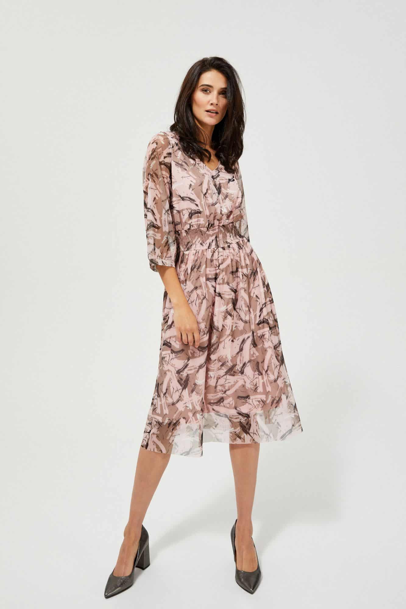 Moodo pudrové šaty s transparentními rukávy