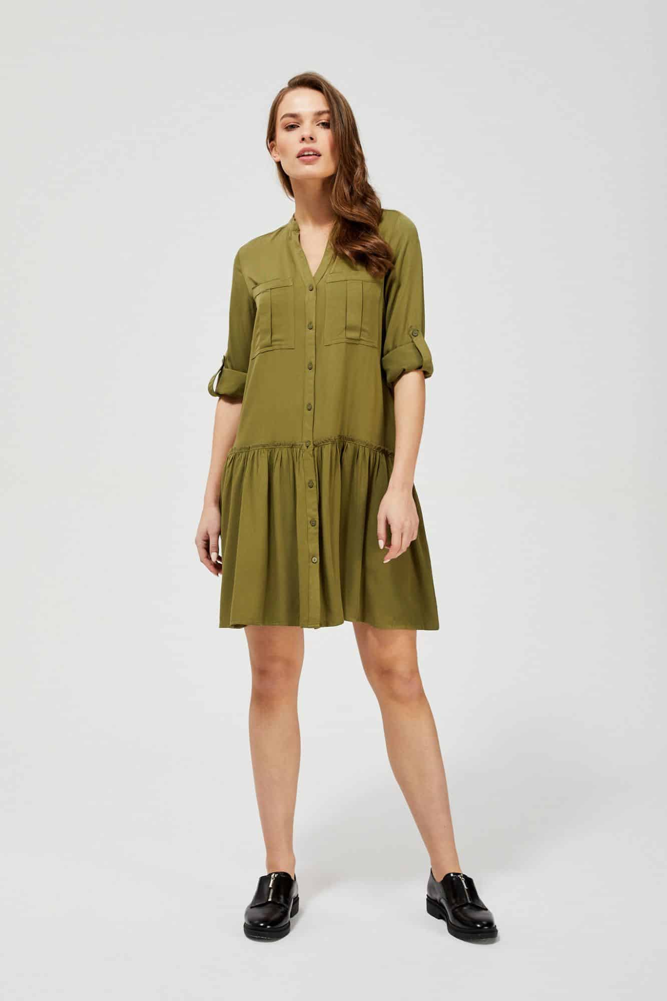 Moodo khaki košilové šaty