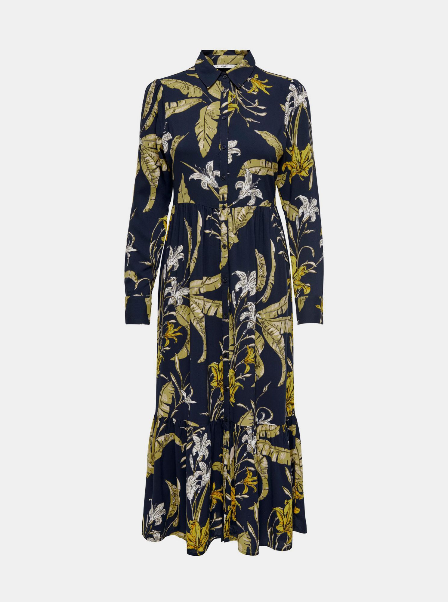 Only modré květované košilové maxi šaty Palm