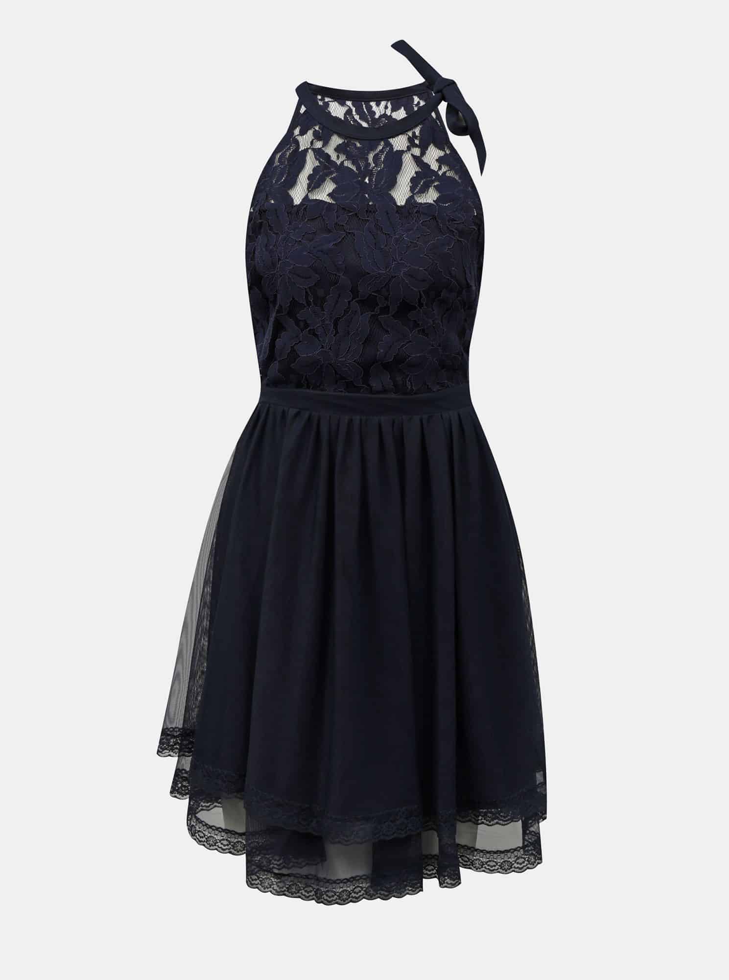 Vila tmavě modré šaty s krajkou Zinna