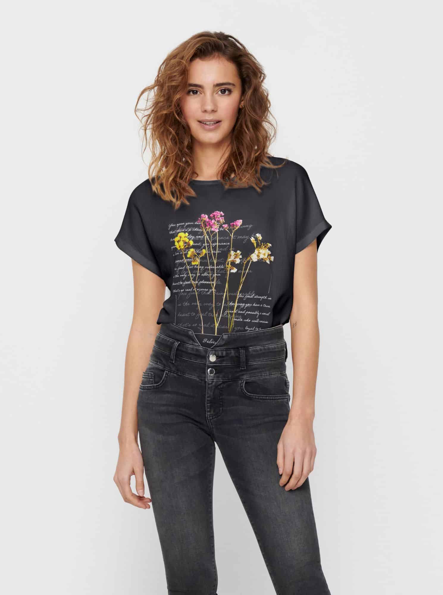 Only černé dámské tričko Wendy s potiskem