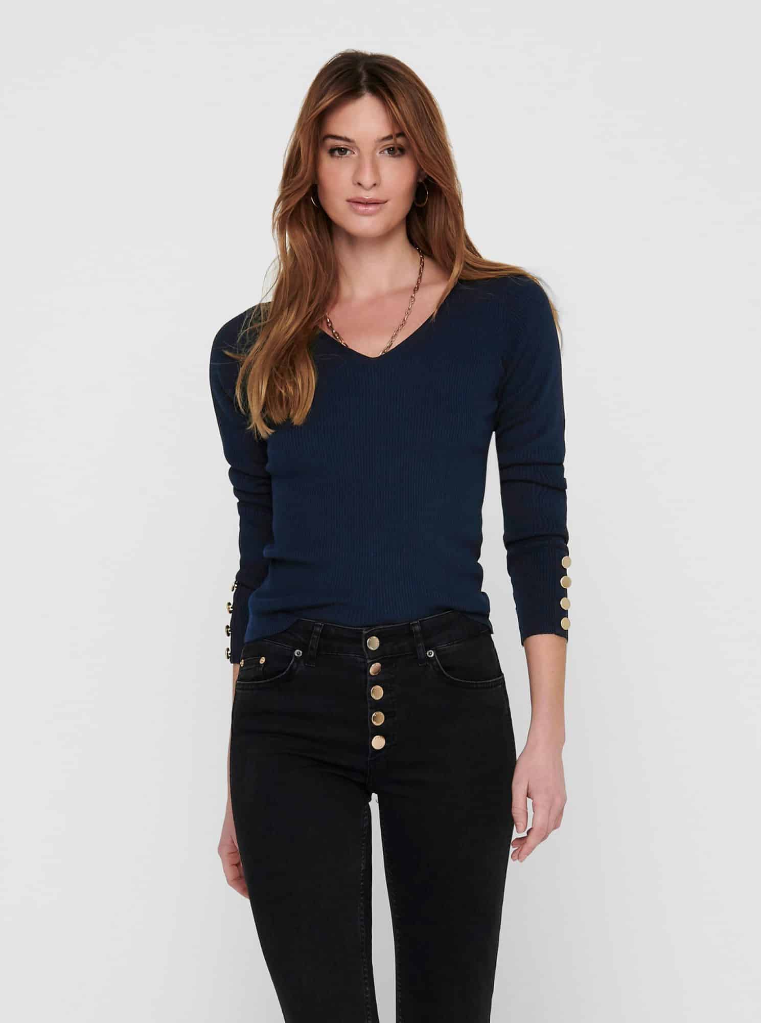 Jacqueline de Yong tmavě modrý dámský svetr Plum