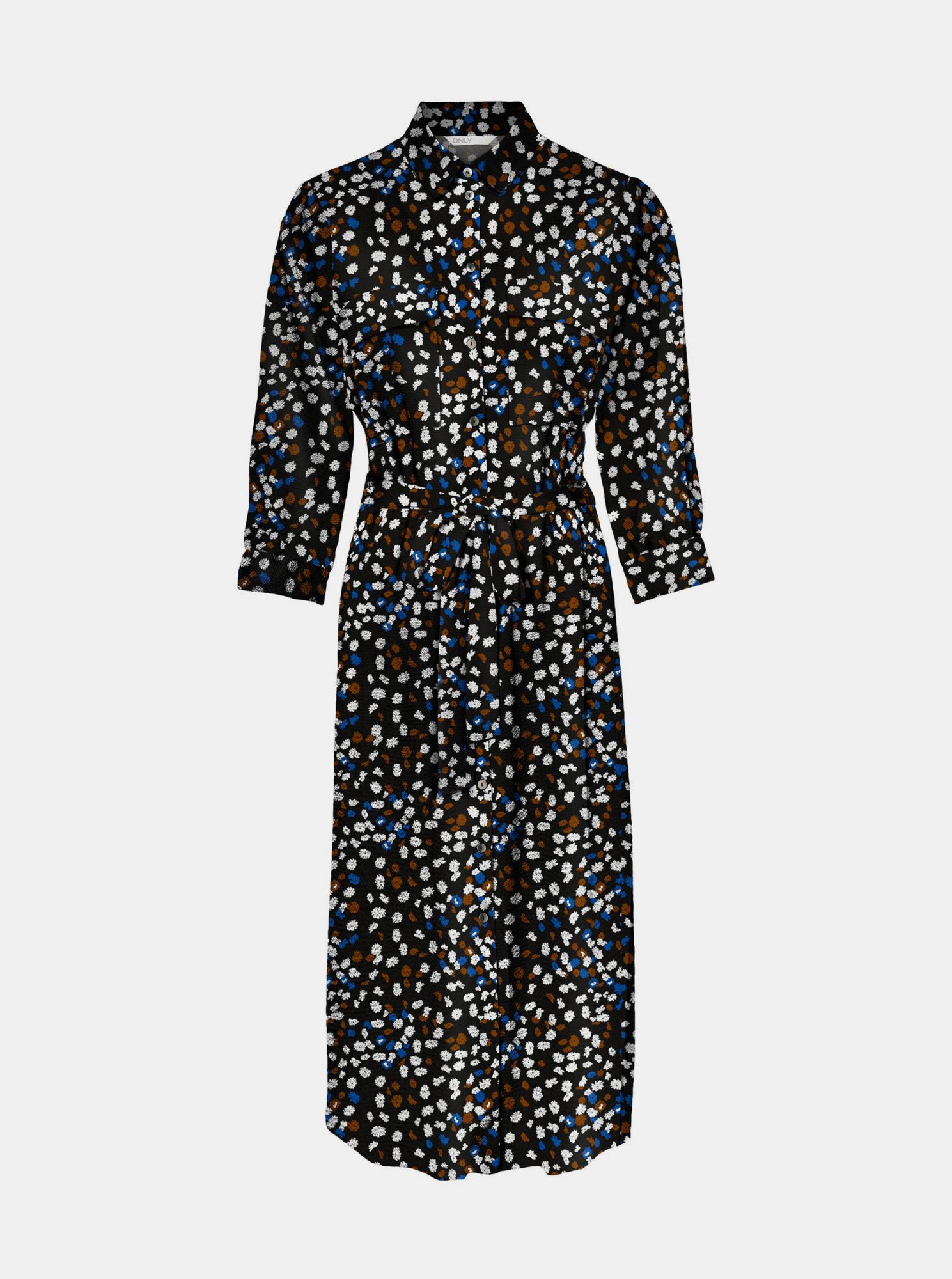 Only černé midi košilové šaty Nova se vzory