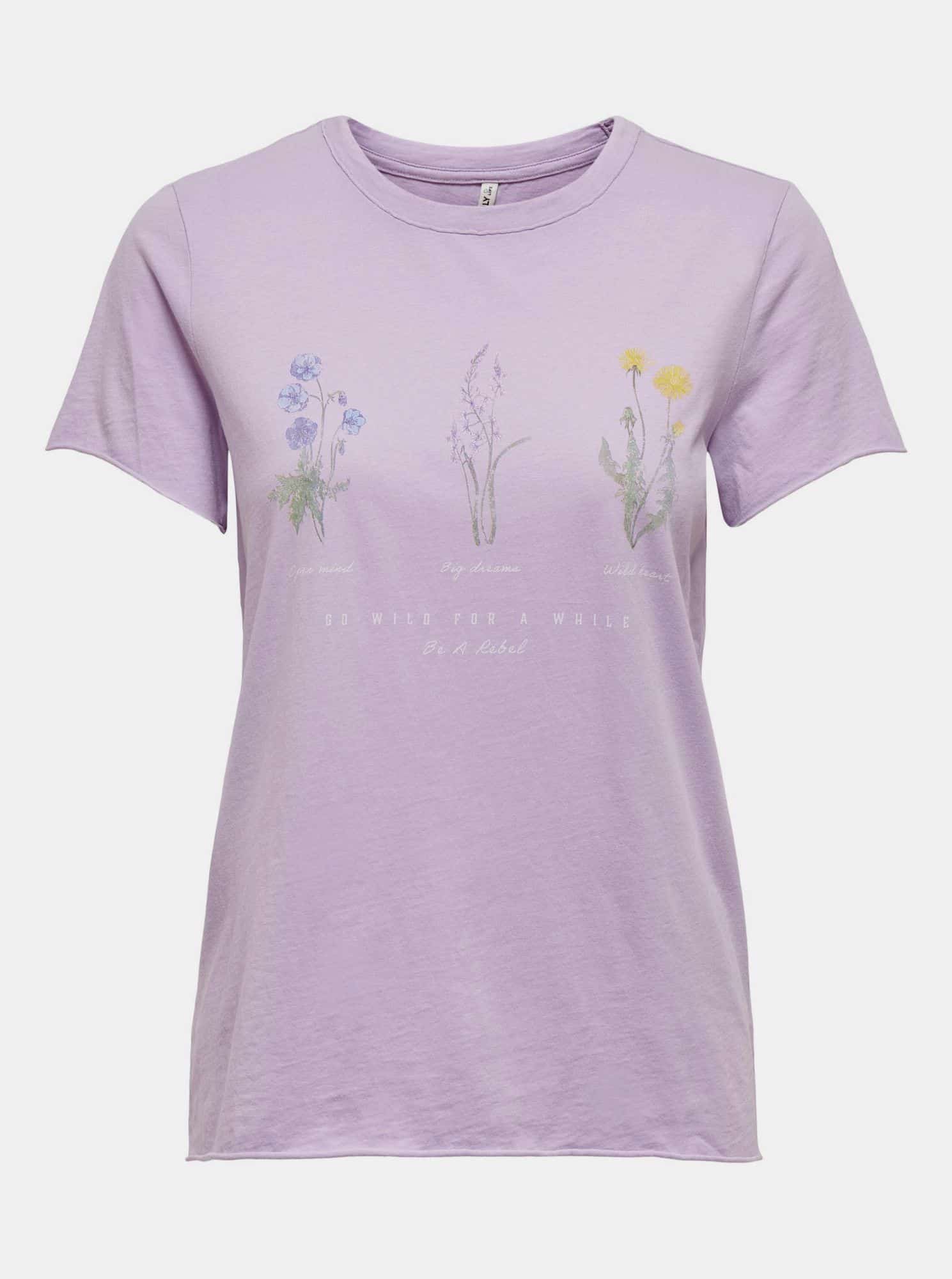 Only světle fialové dámské tričko Lucy s potiskem