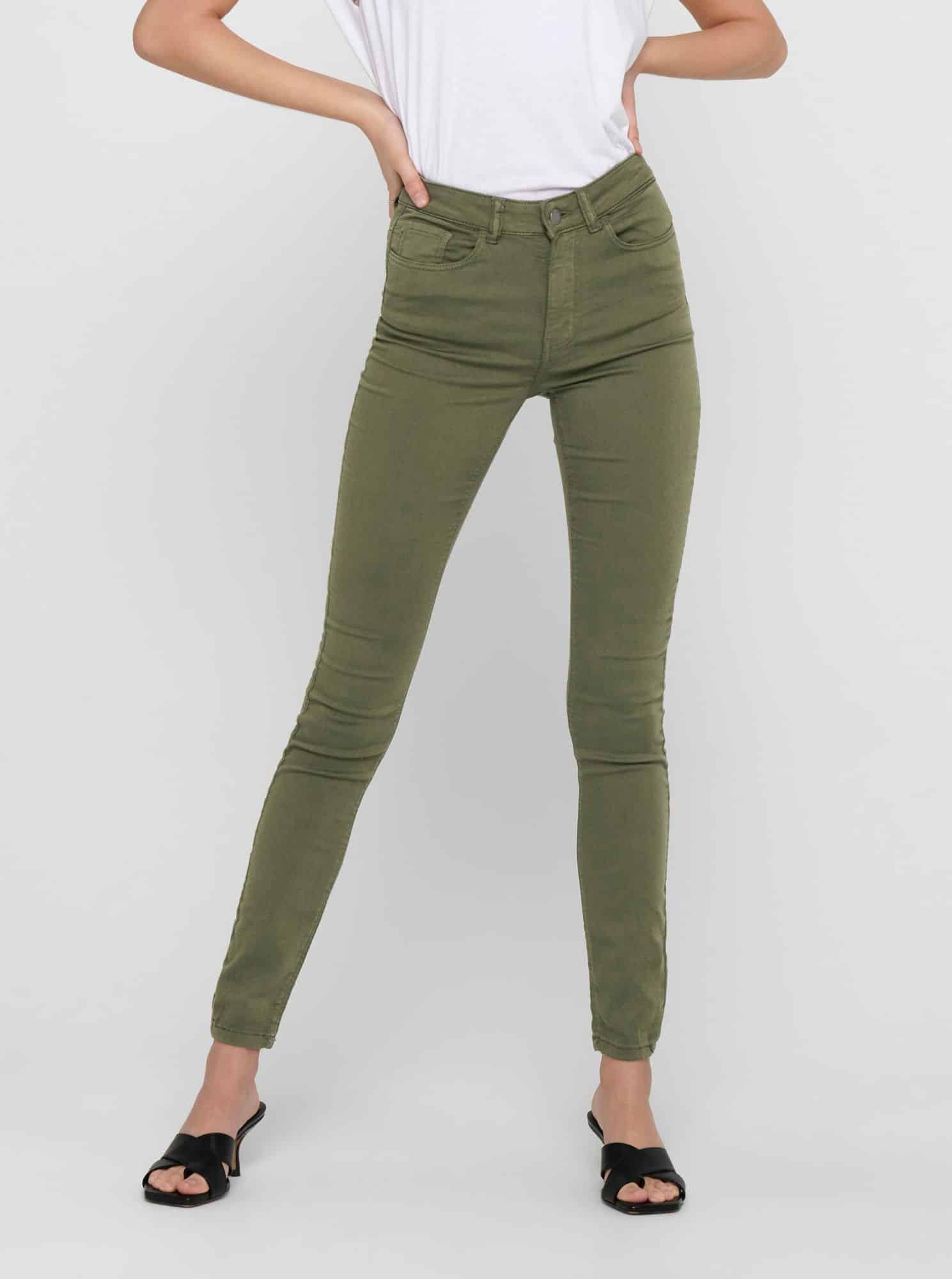Jacqueline de Yong zelené skinny fit kalhoty Lara