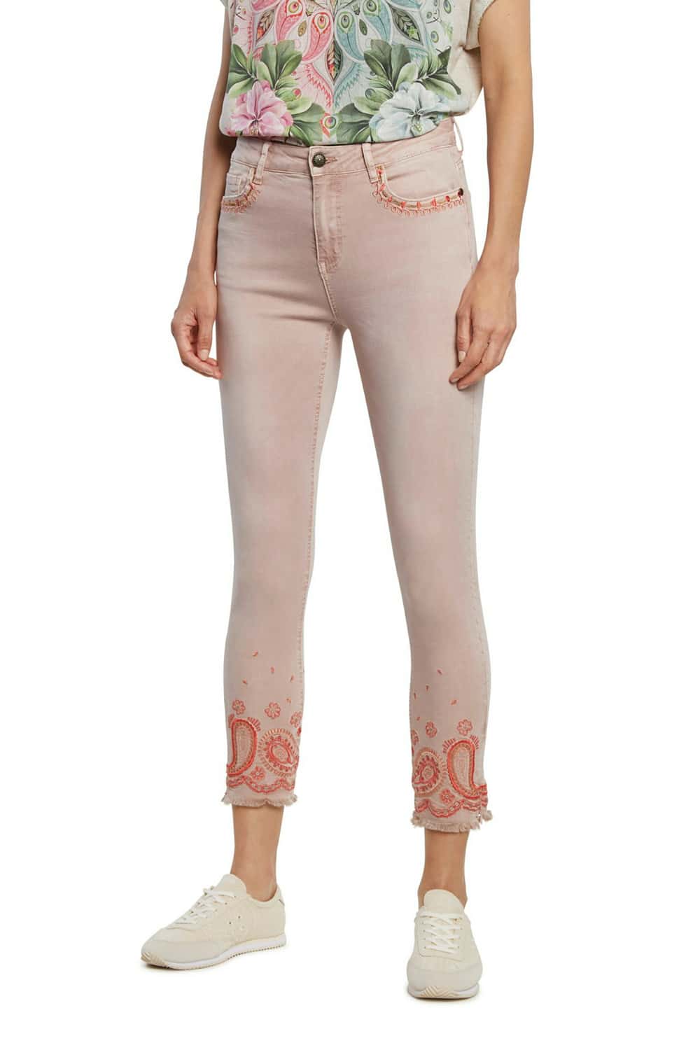 Desigual pudrové kalhoty Pant Ankle Paisley
