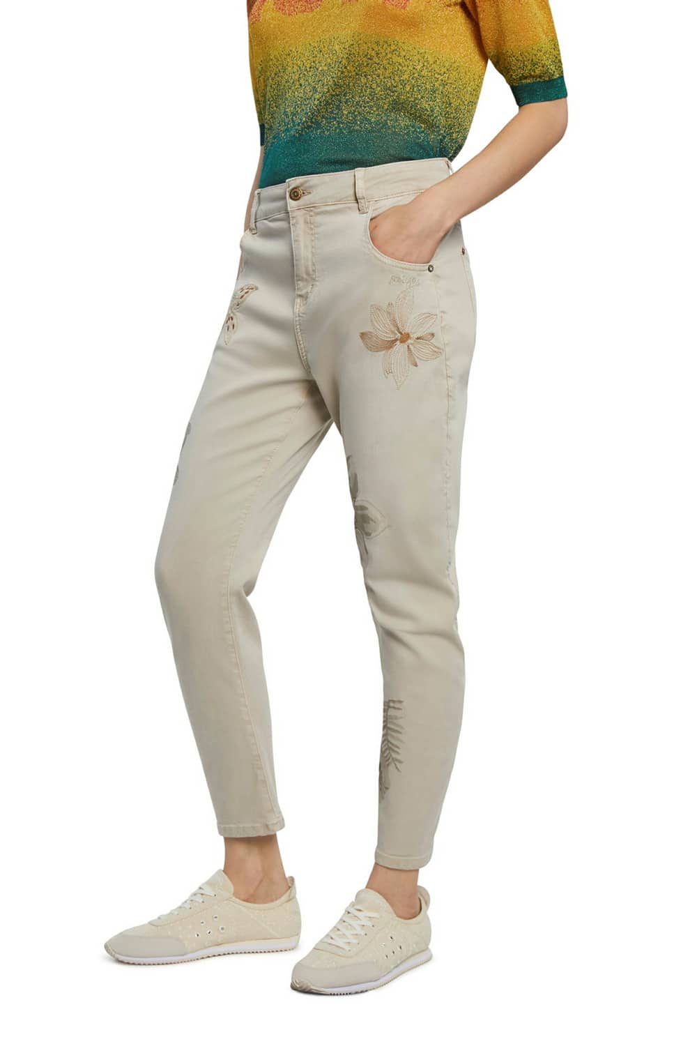Desigual smetanové kalhoty Pant Kim