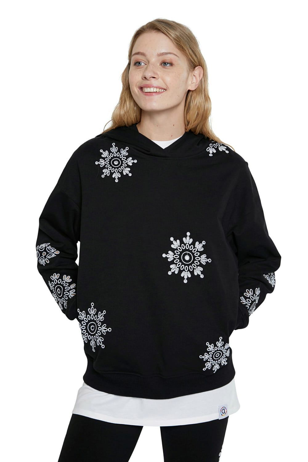 Desigual černé dámská mikina Hoodie No Zip Swiss Emboidery