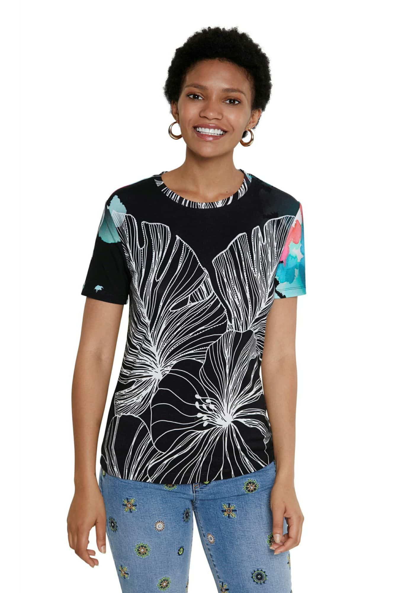 Desigual černé tričko TS Leaves