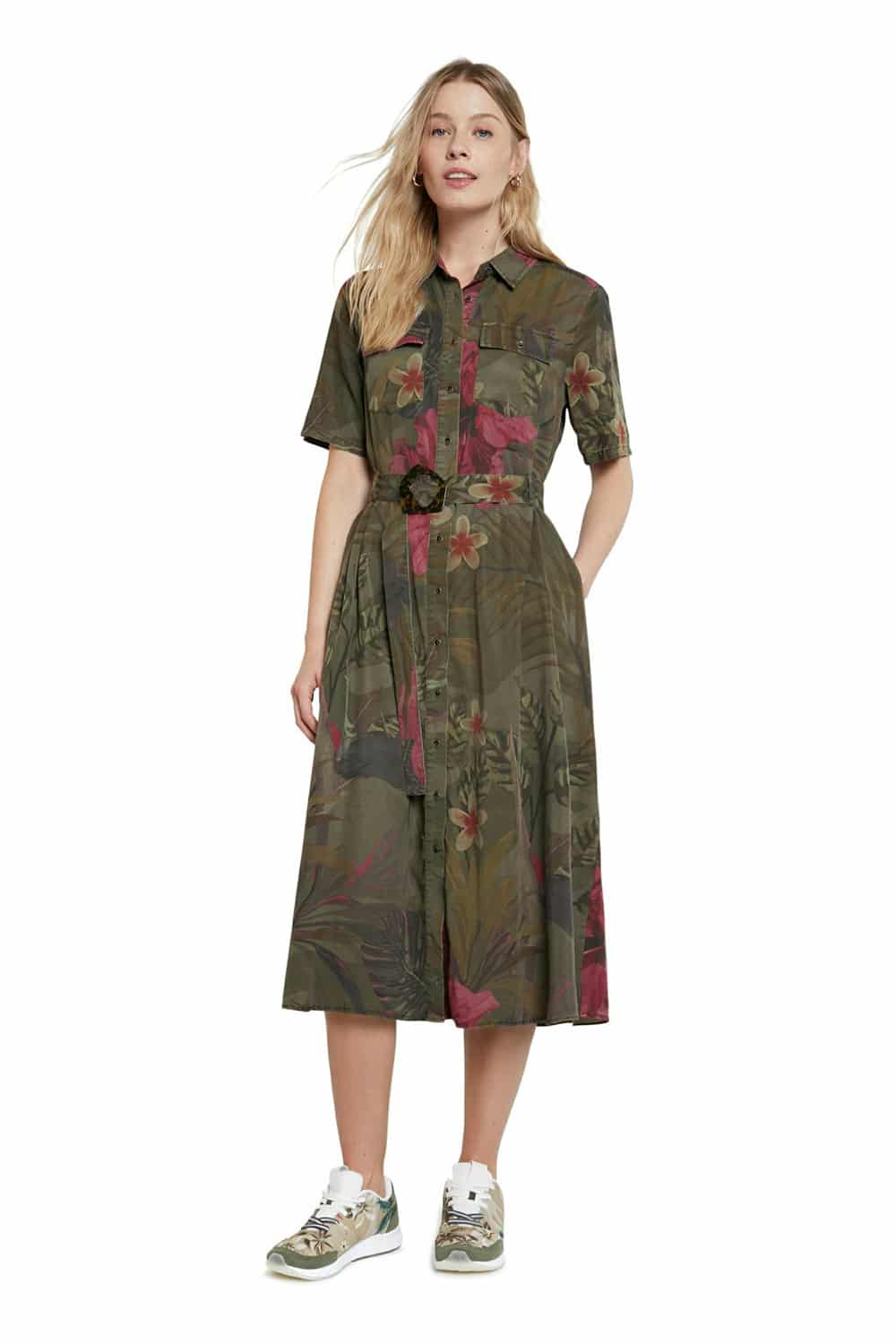 Desigual khaki košilové šaty Vest Angela