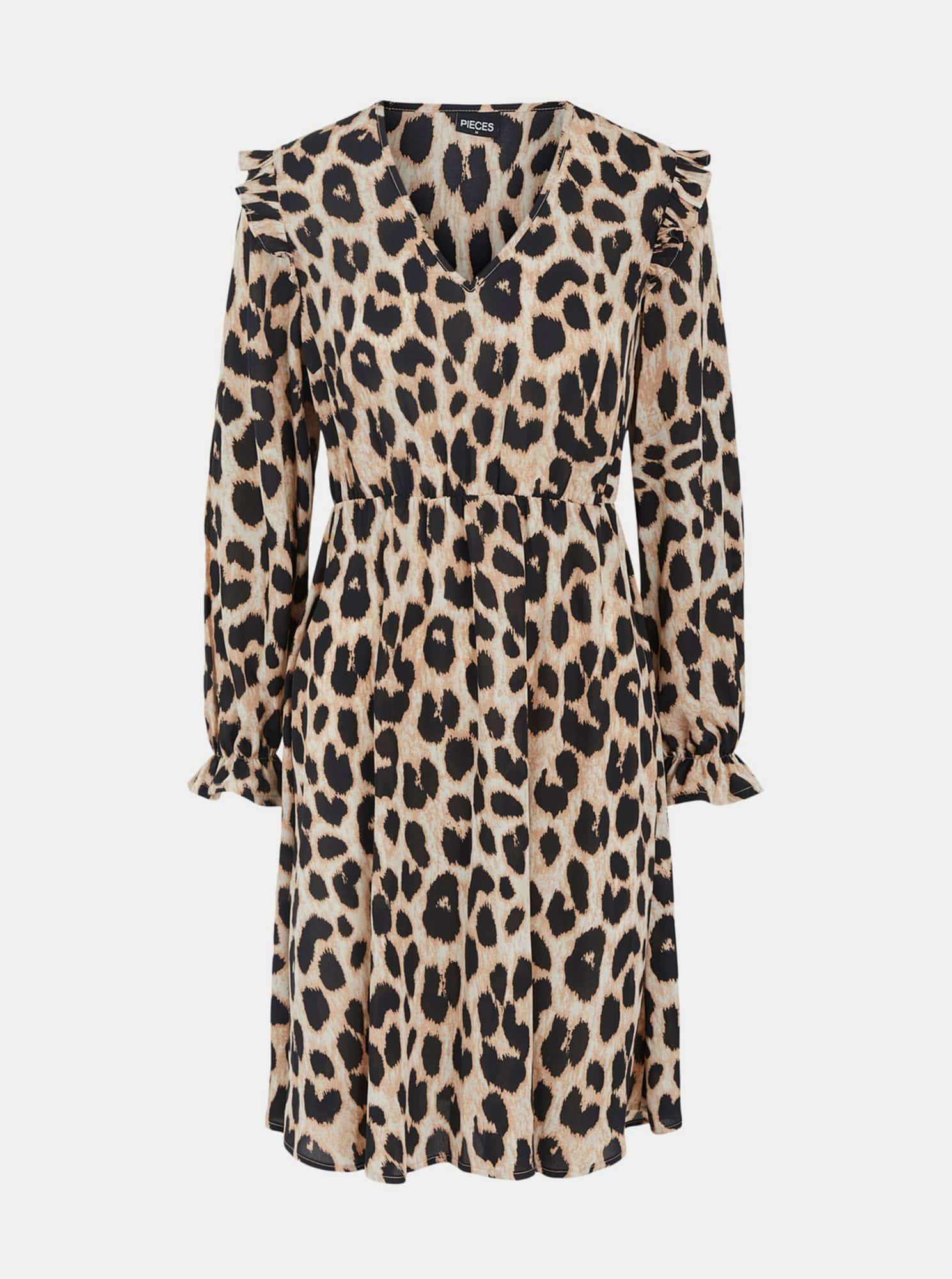 Pieces černo-béžové šaty se vzory
