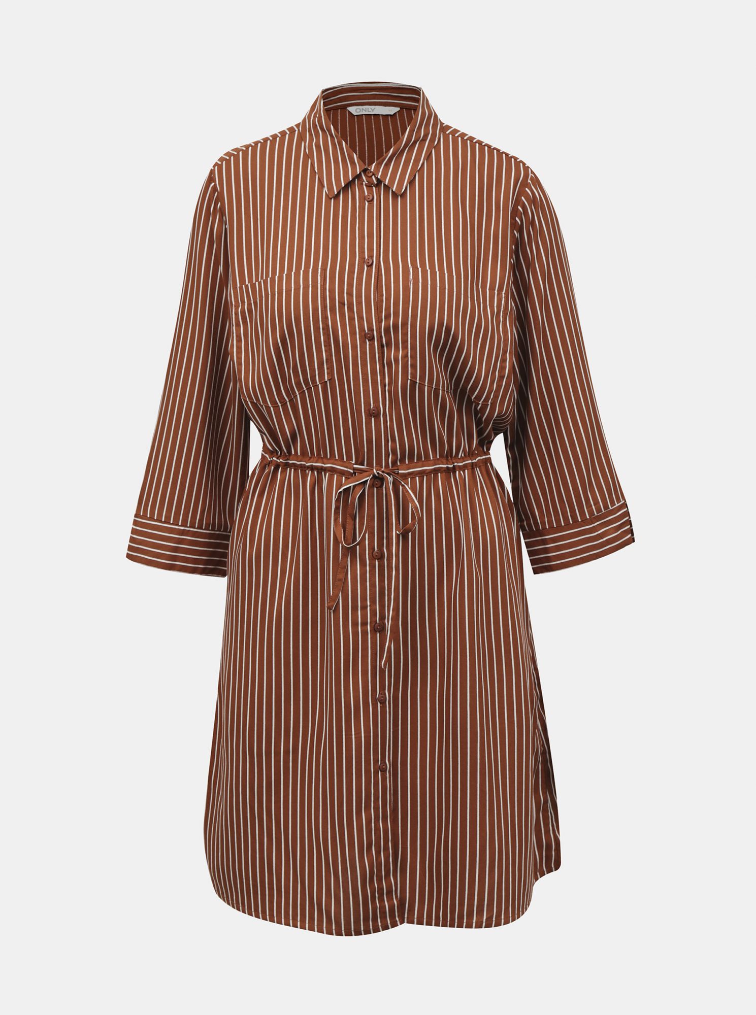 Only hnědé pruhované košilové šaty Tamari