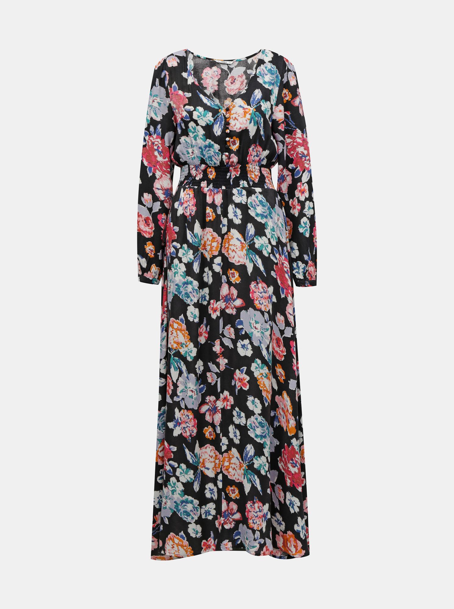 Only černé květované maxi šaty Jaime