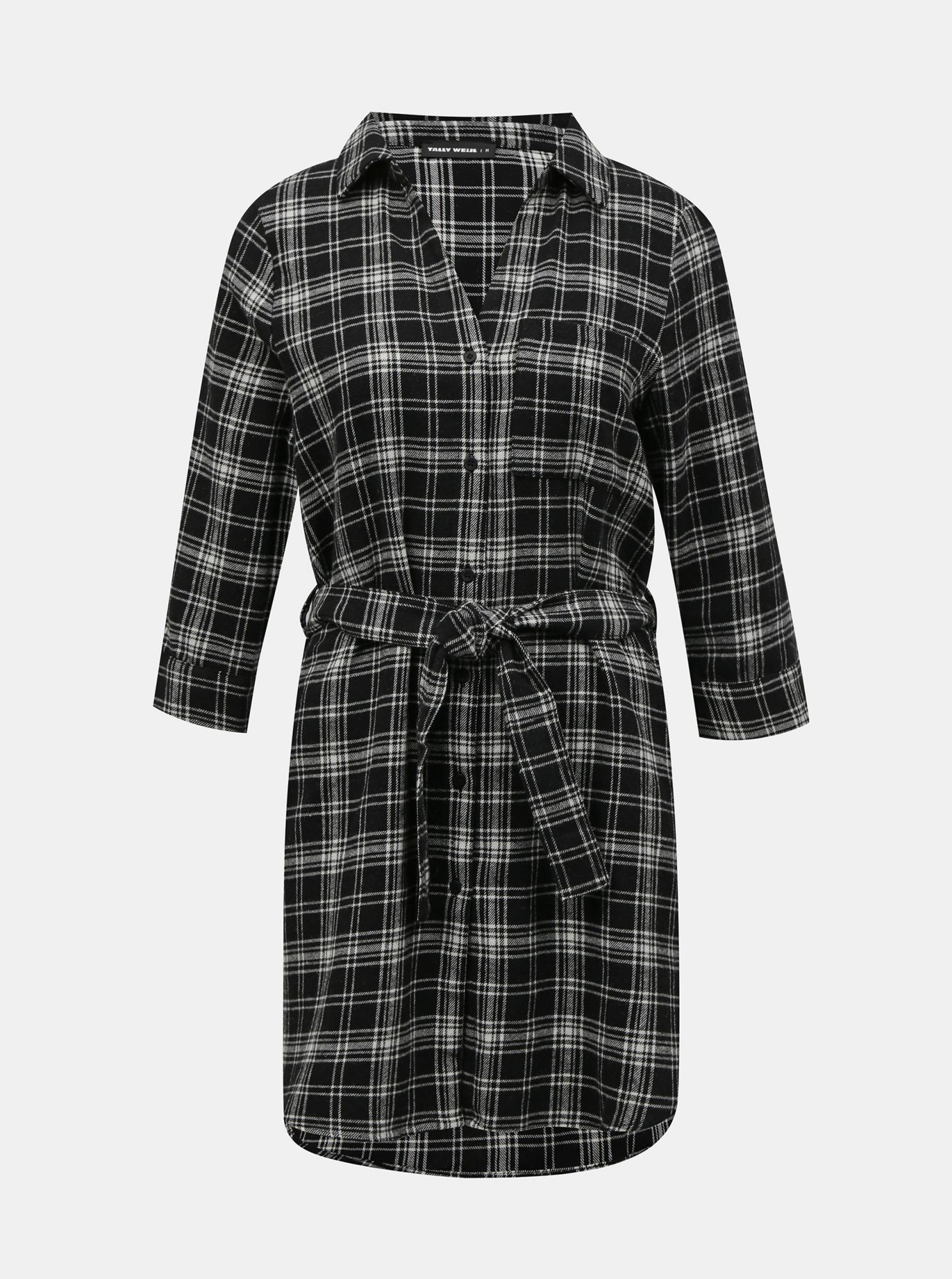 Tally Weijl černo-šedé kostkované košilové šaty