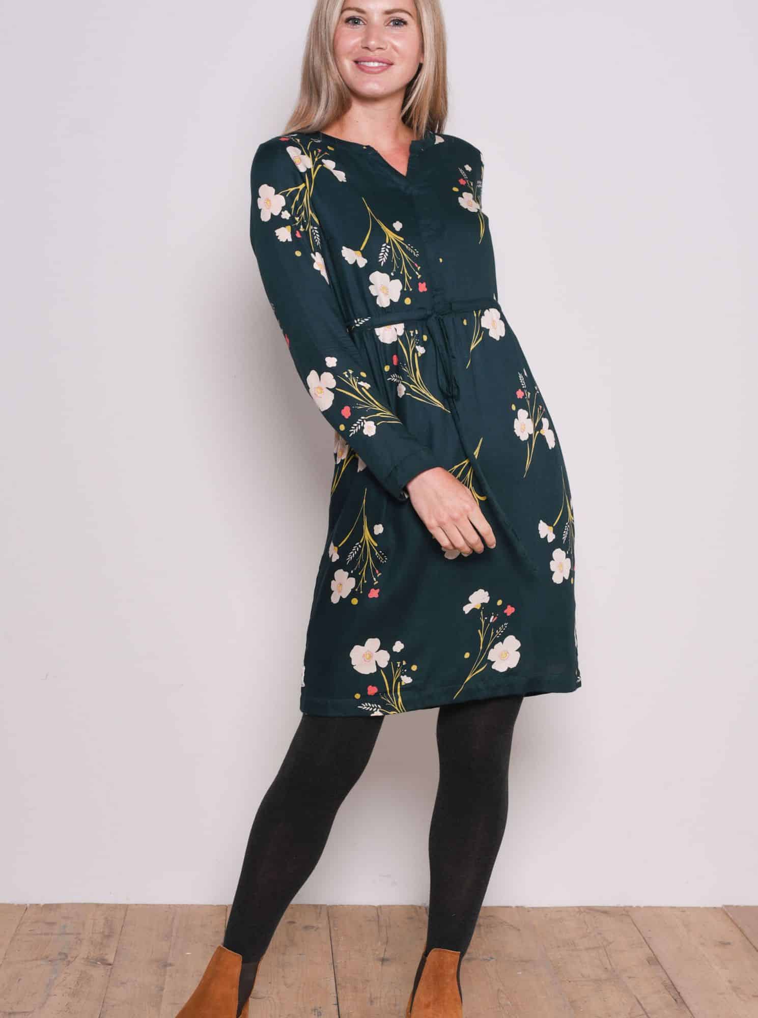 Tmavě zelené květované šaty Brakeburn