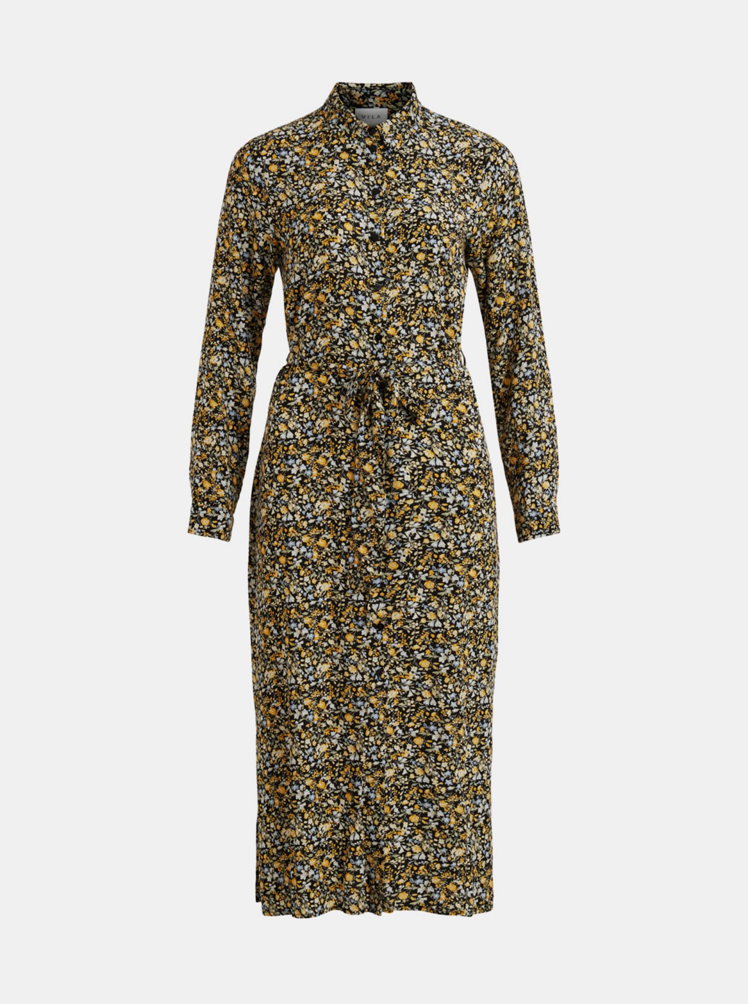 Vila černé košilové šaty s barevnými motivy