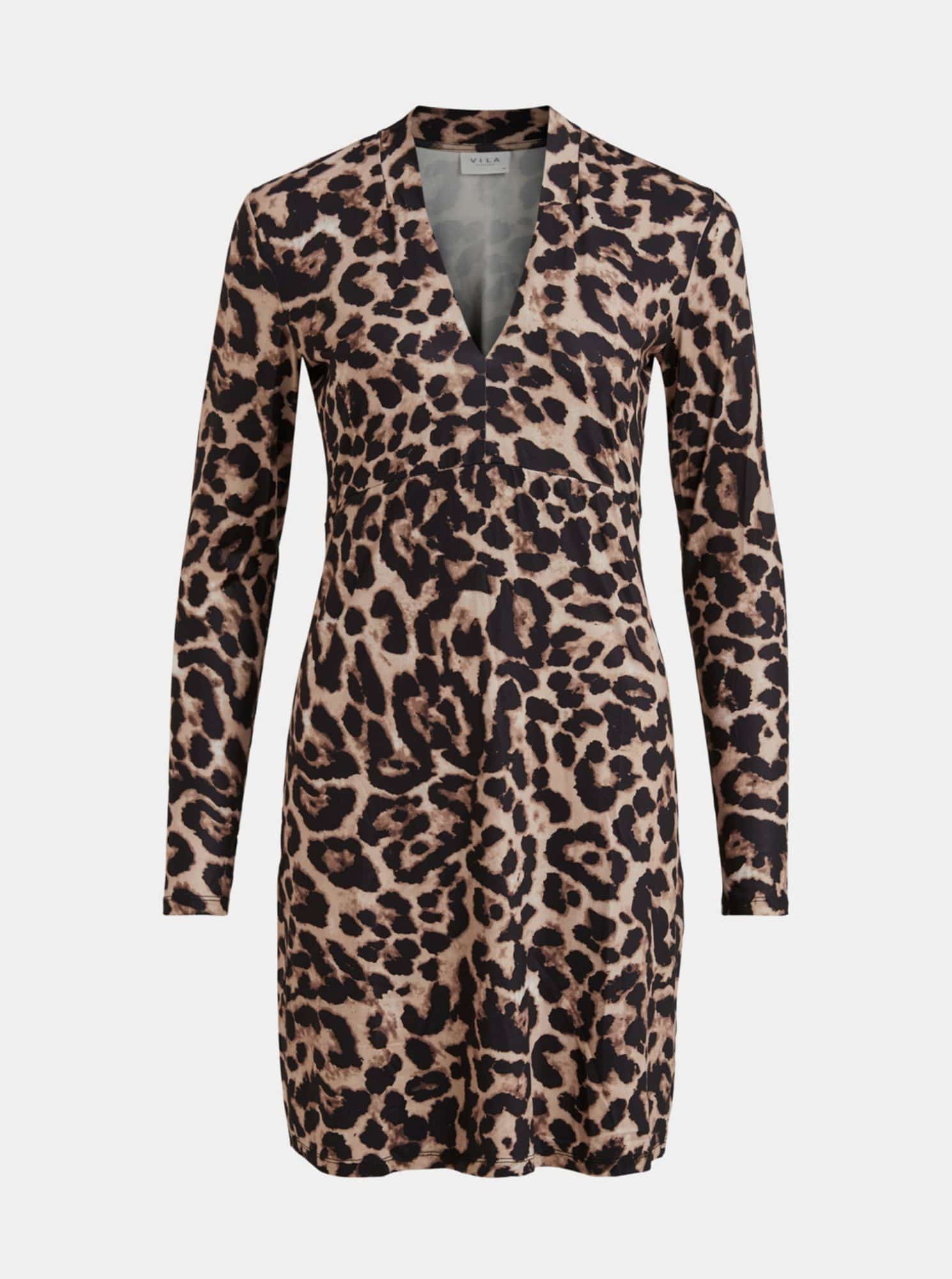 Vila hnědé šaty s barevnými motivy