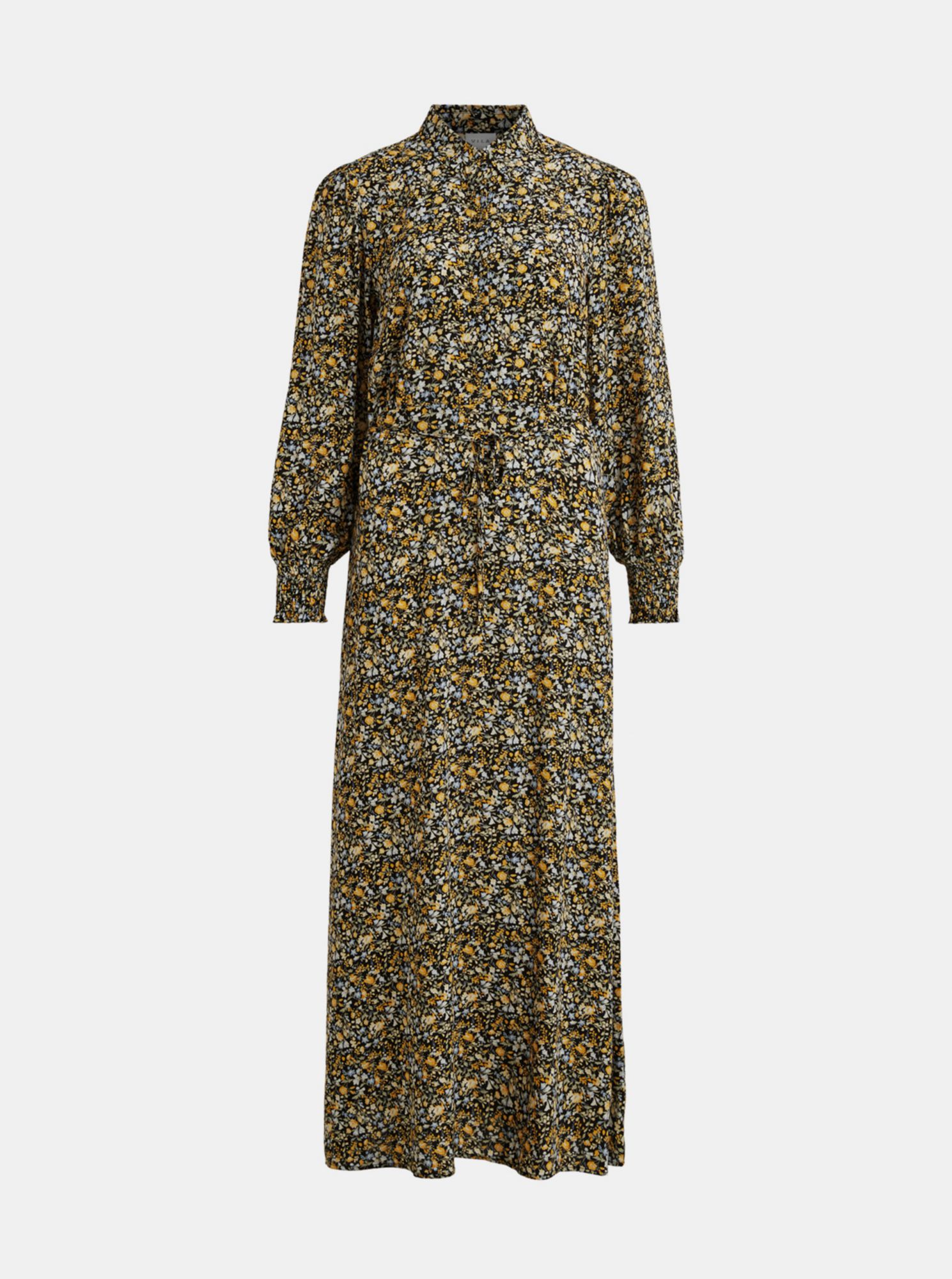 Vila zelené košilové maxi šaty s barevnými motivy