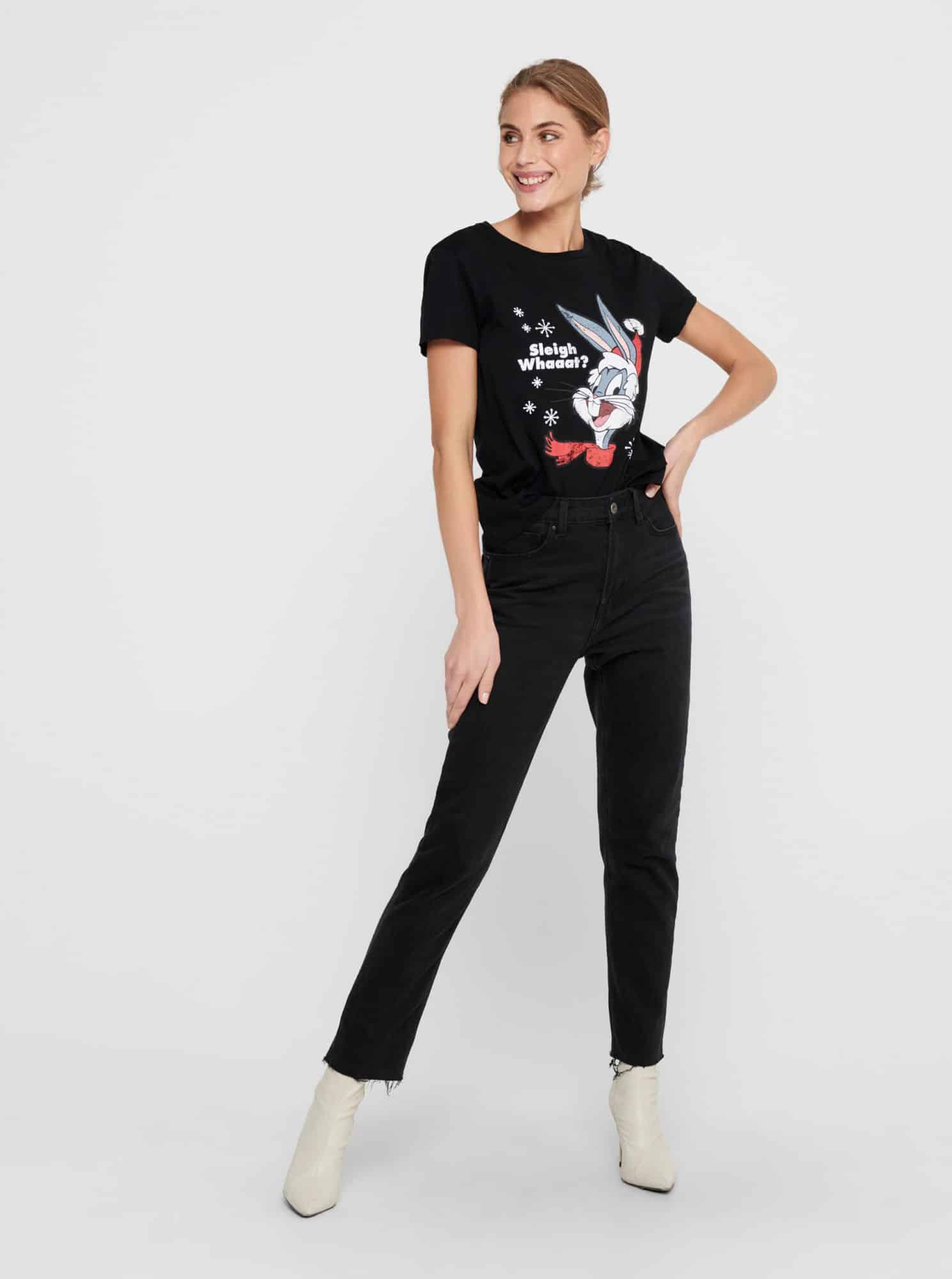 Jacqueline de Yong černé dámské tričko South s potiskem