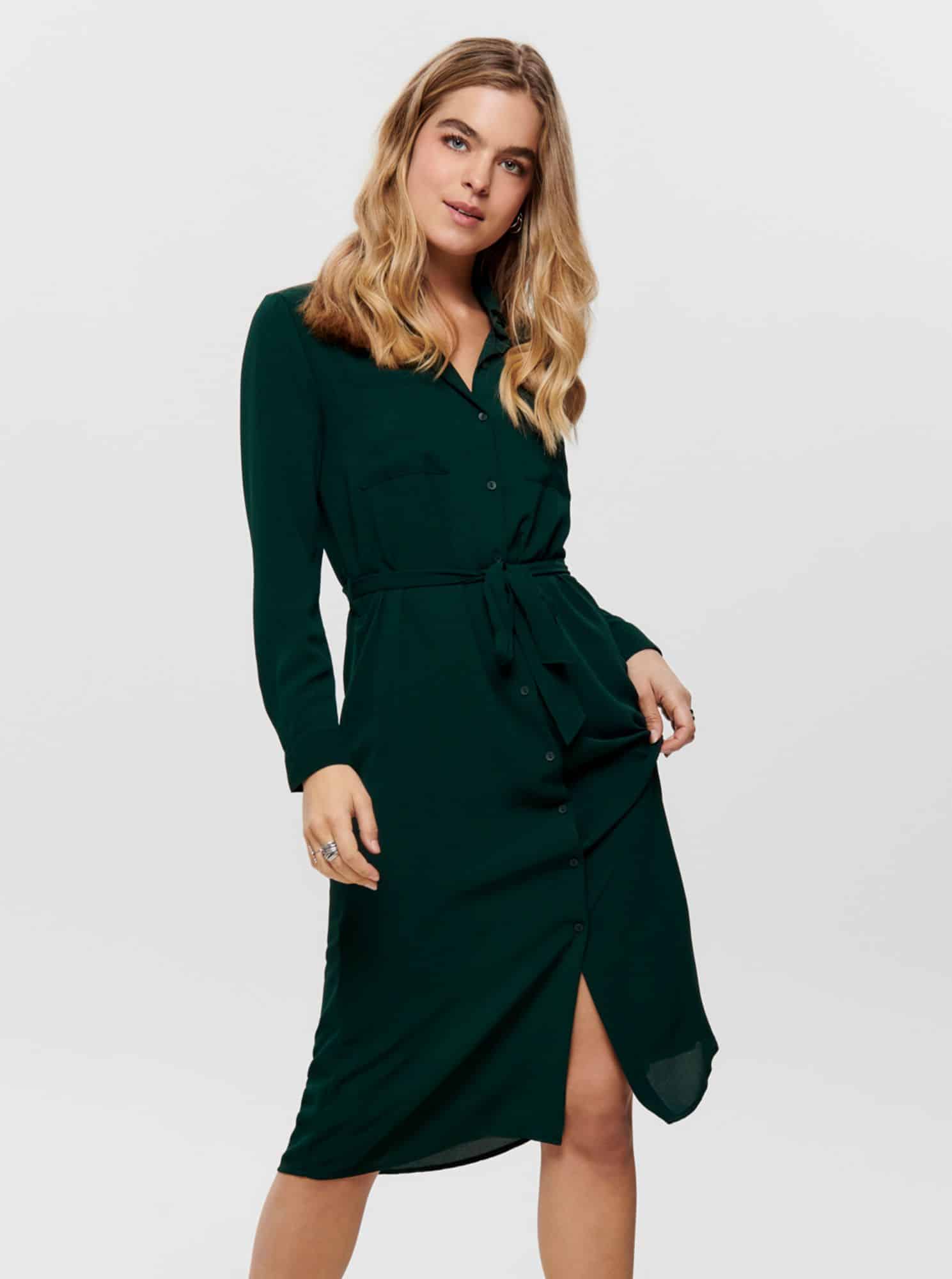 Jacqueline de Yong tmavě zelené košilové šaty