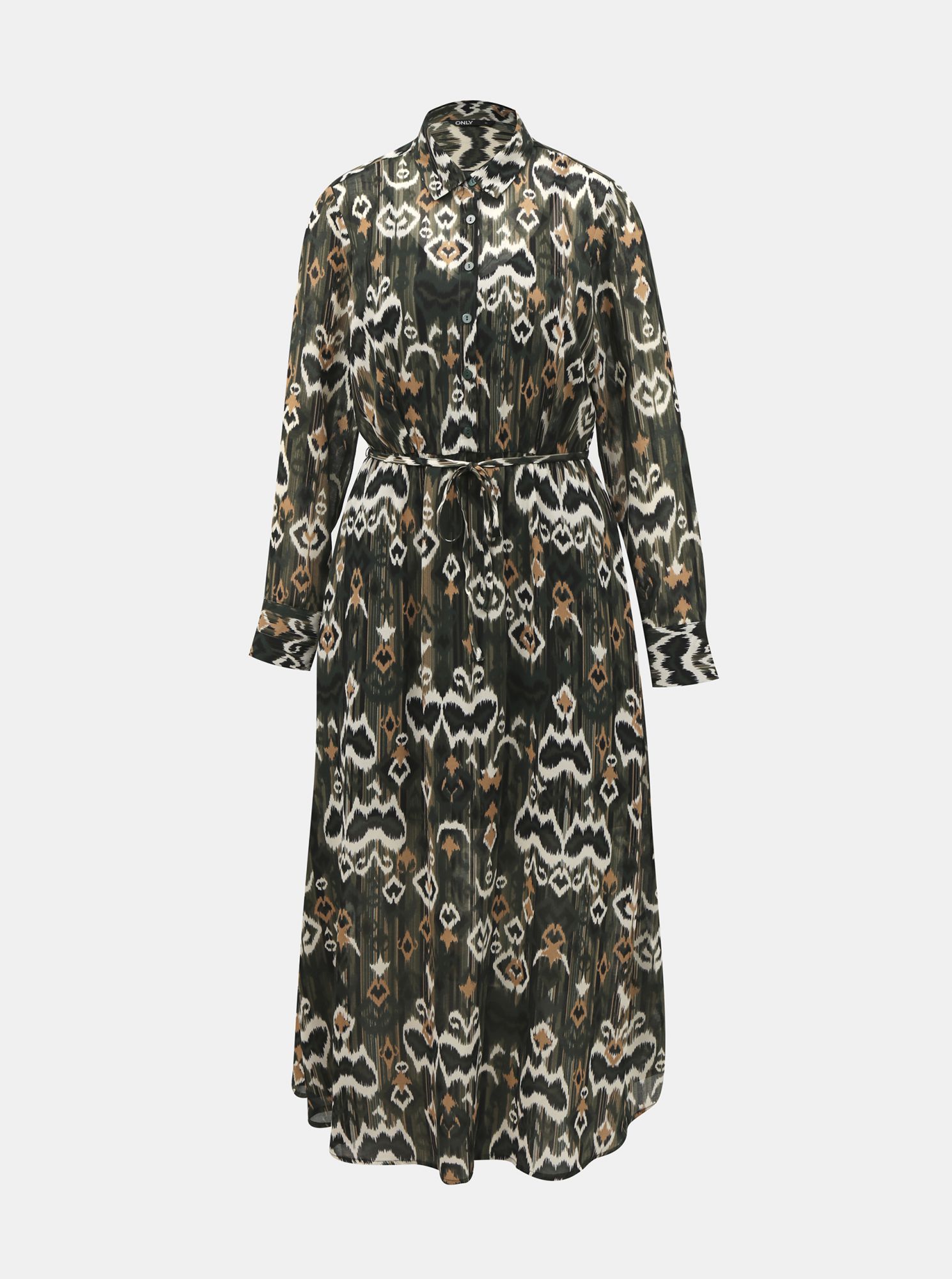 Only khaki košilové maxi šaty se vzory