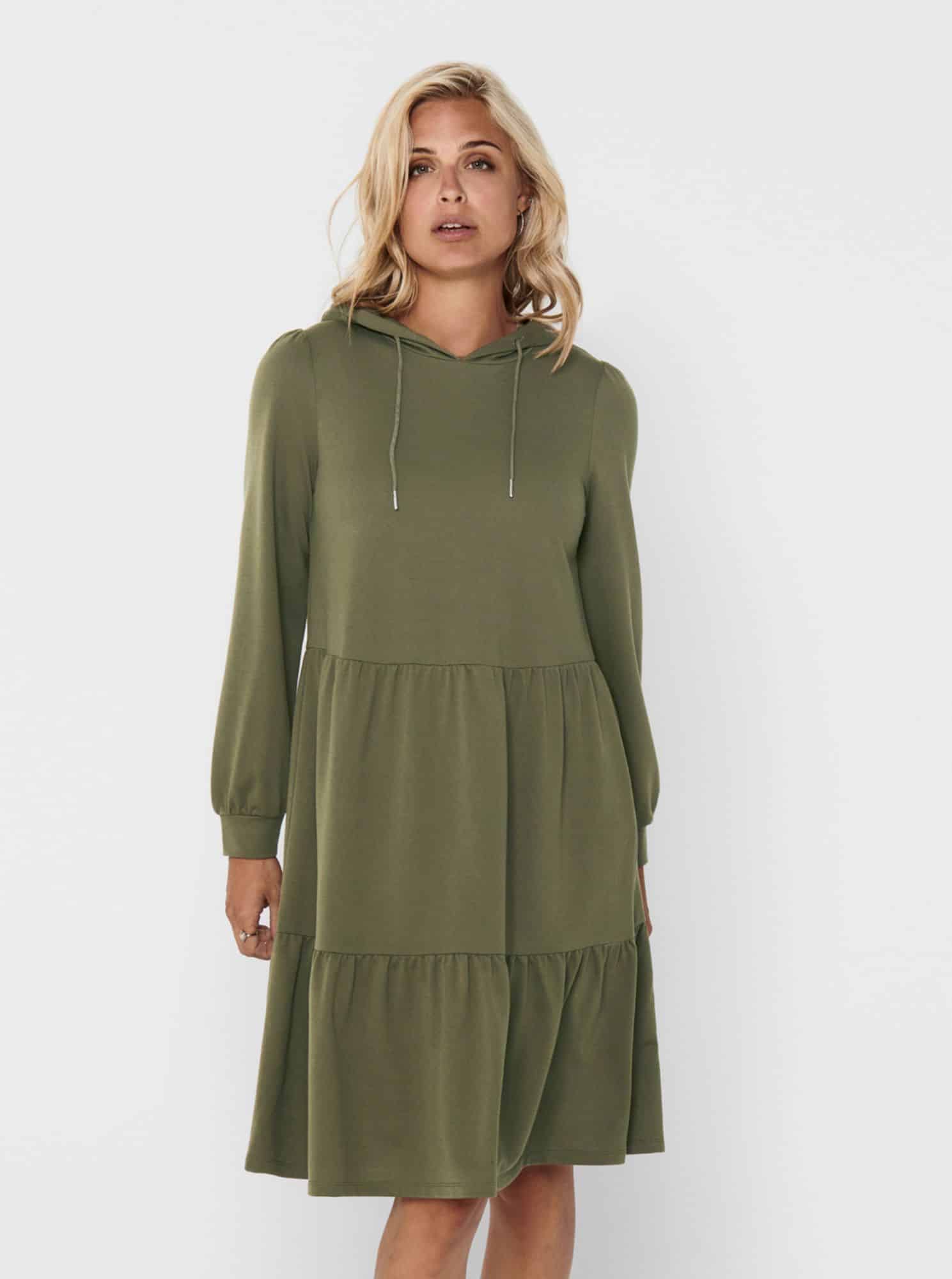 Jacqueline de Yong khaki mikinové šaty s kapucí