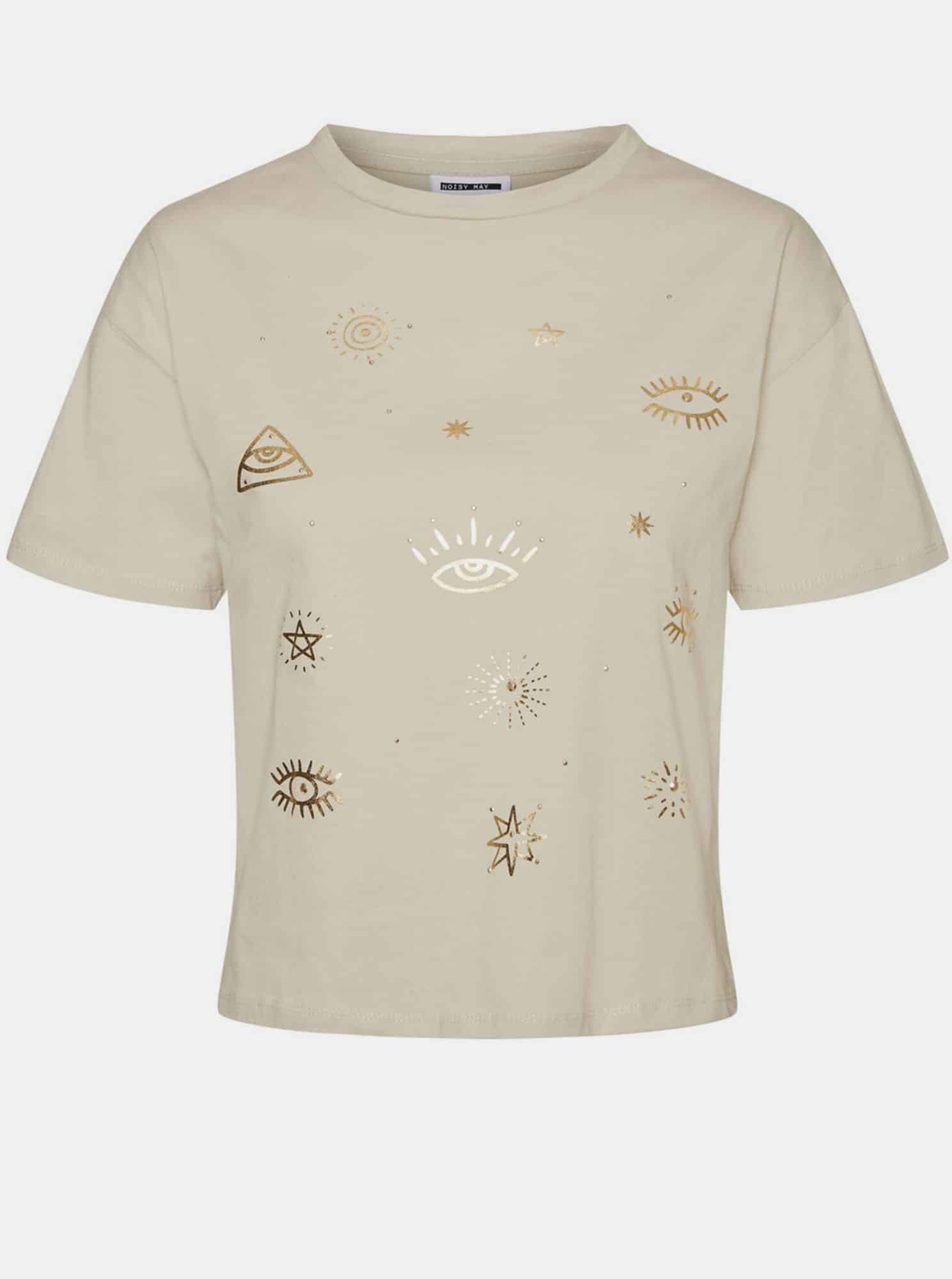 Noisy May béžové dámské tričko Brandy s potiskem