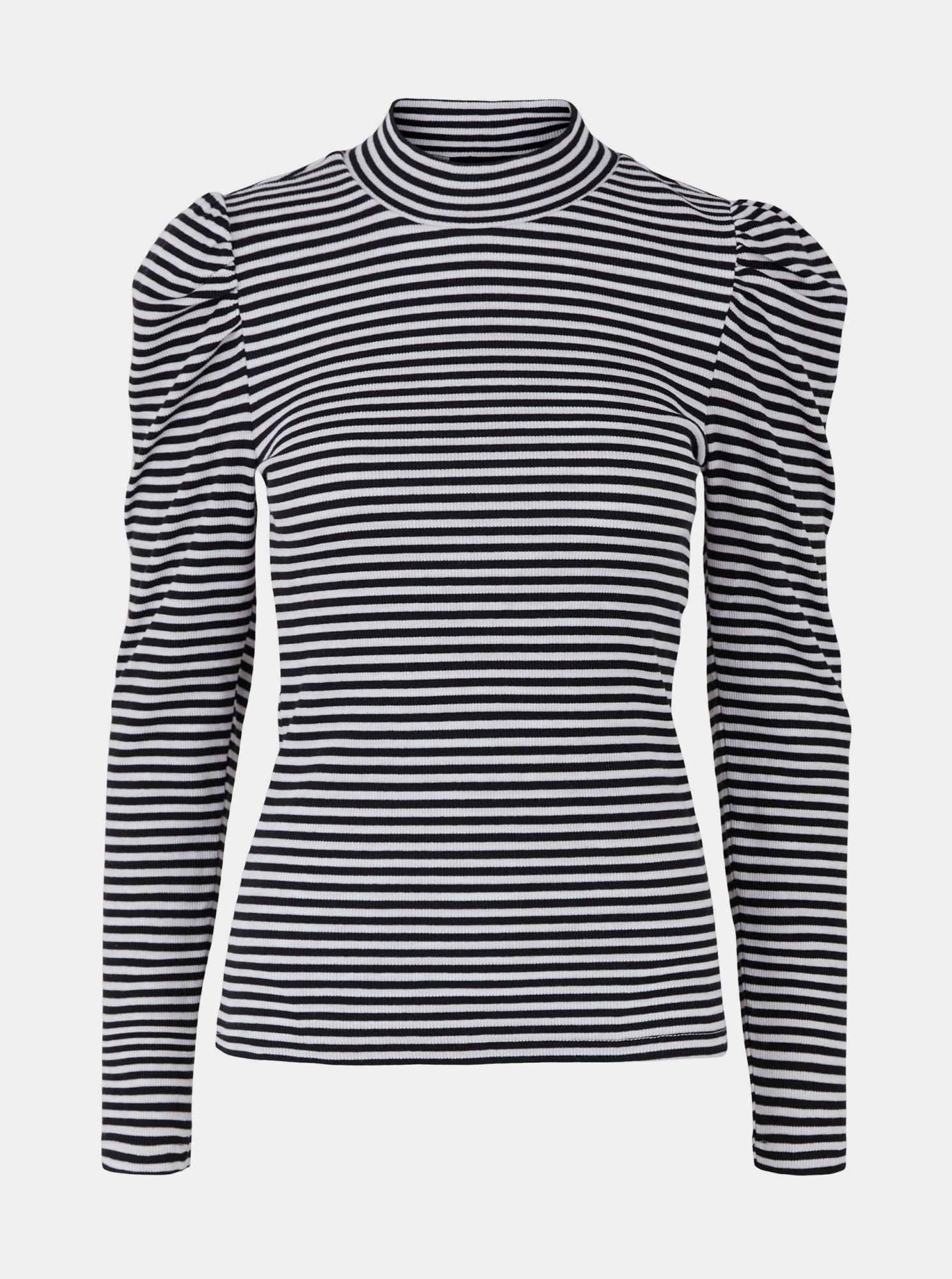 Pieces černé pruhované dámské tričko se stojáčkem