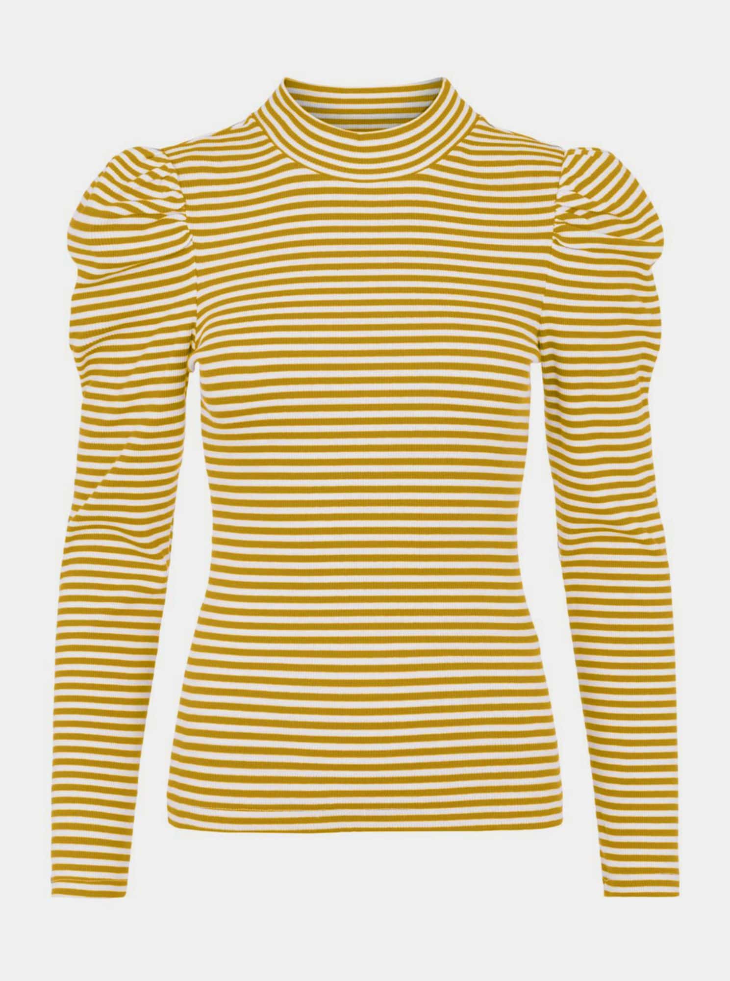 Pieces žluté pruhované tričko se stojáčkem