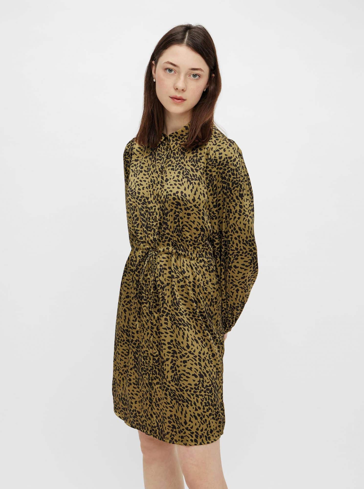 Pieces khaki košilové šaty se vzory